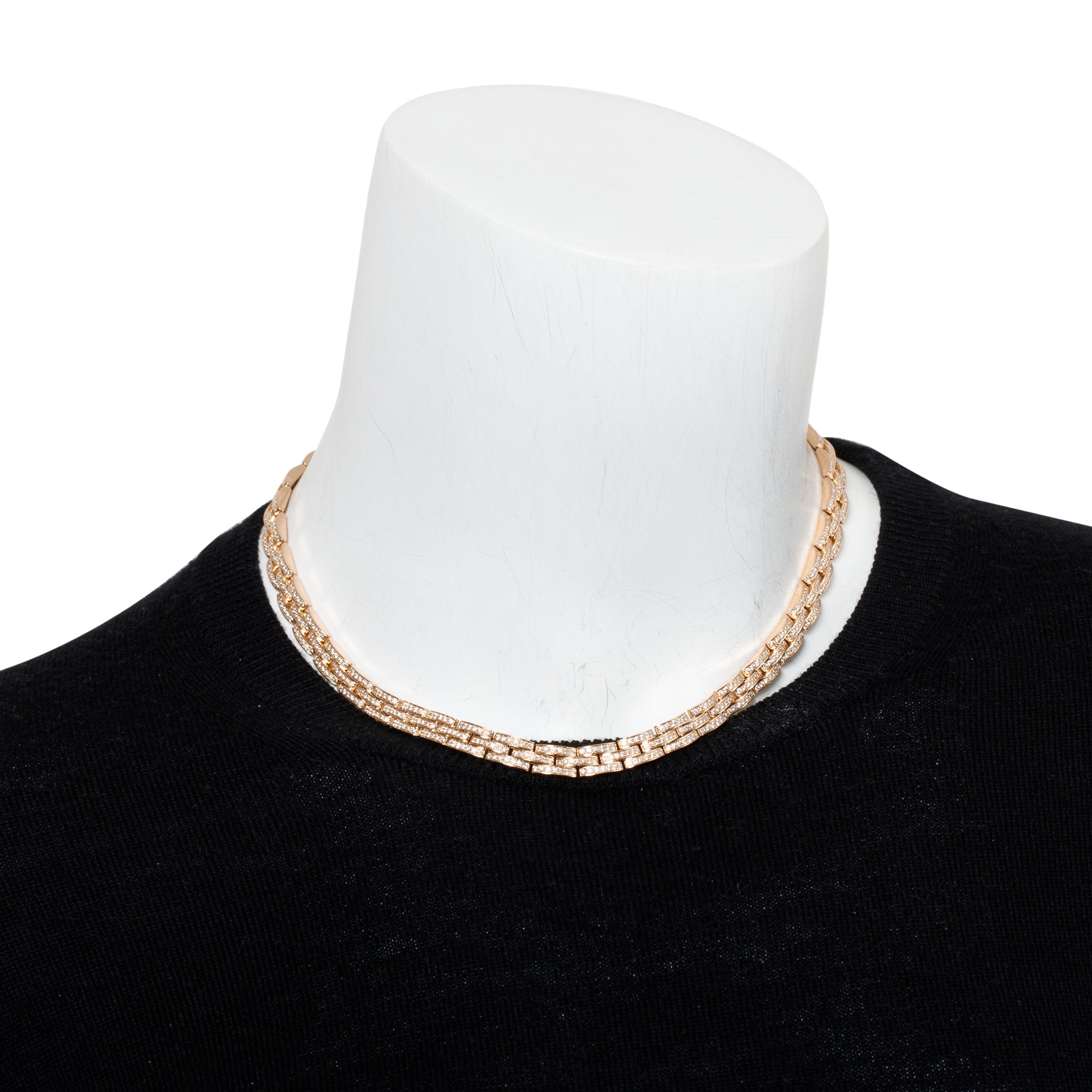 Cartier 18k Rose Gold 3-Row Pave Diamond Maillon Panthere Necklace w/ Box