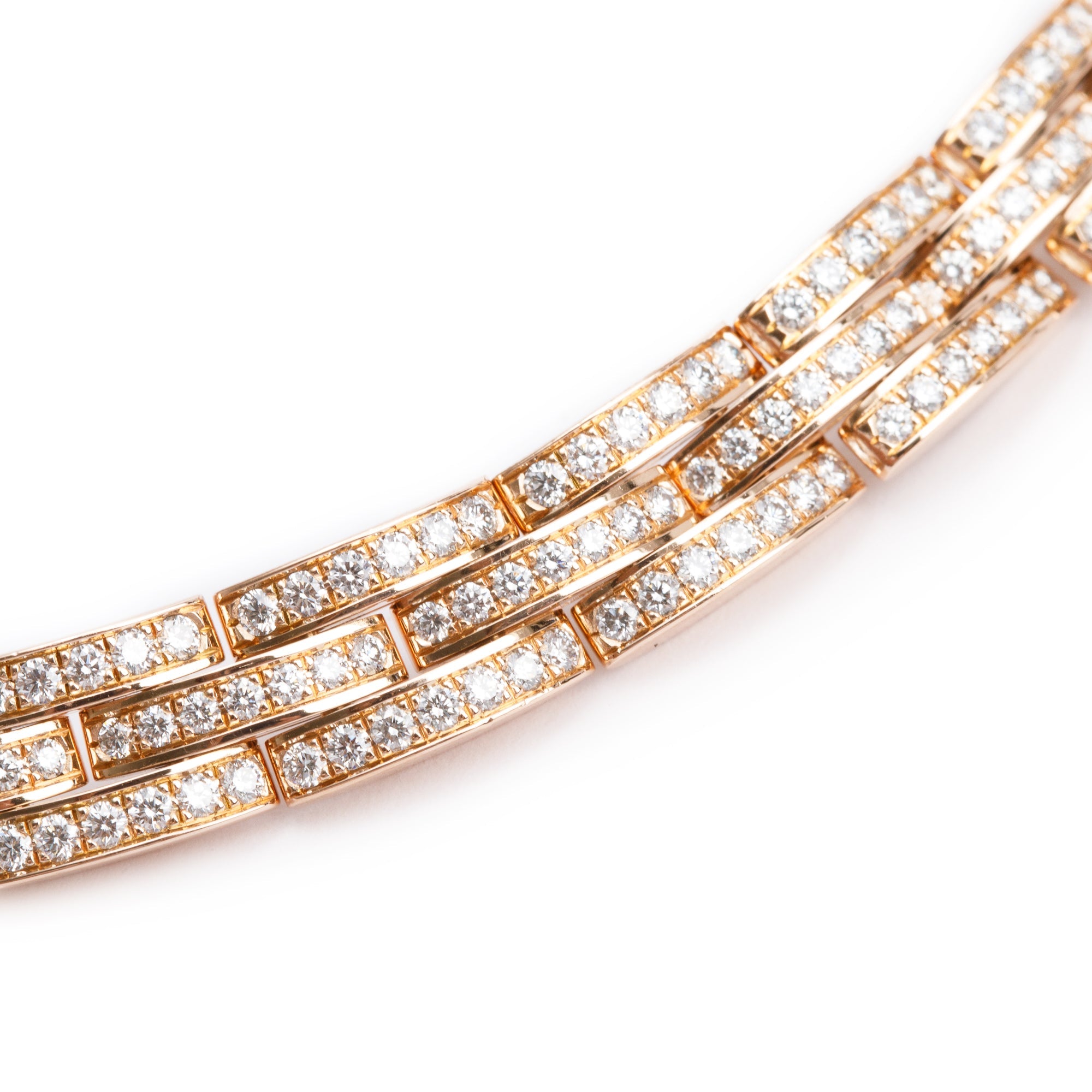 Cartier 18k Rose Gold 3-Row Pave Diamond Maillon Panthere Necklace w/ Box