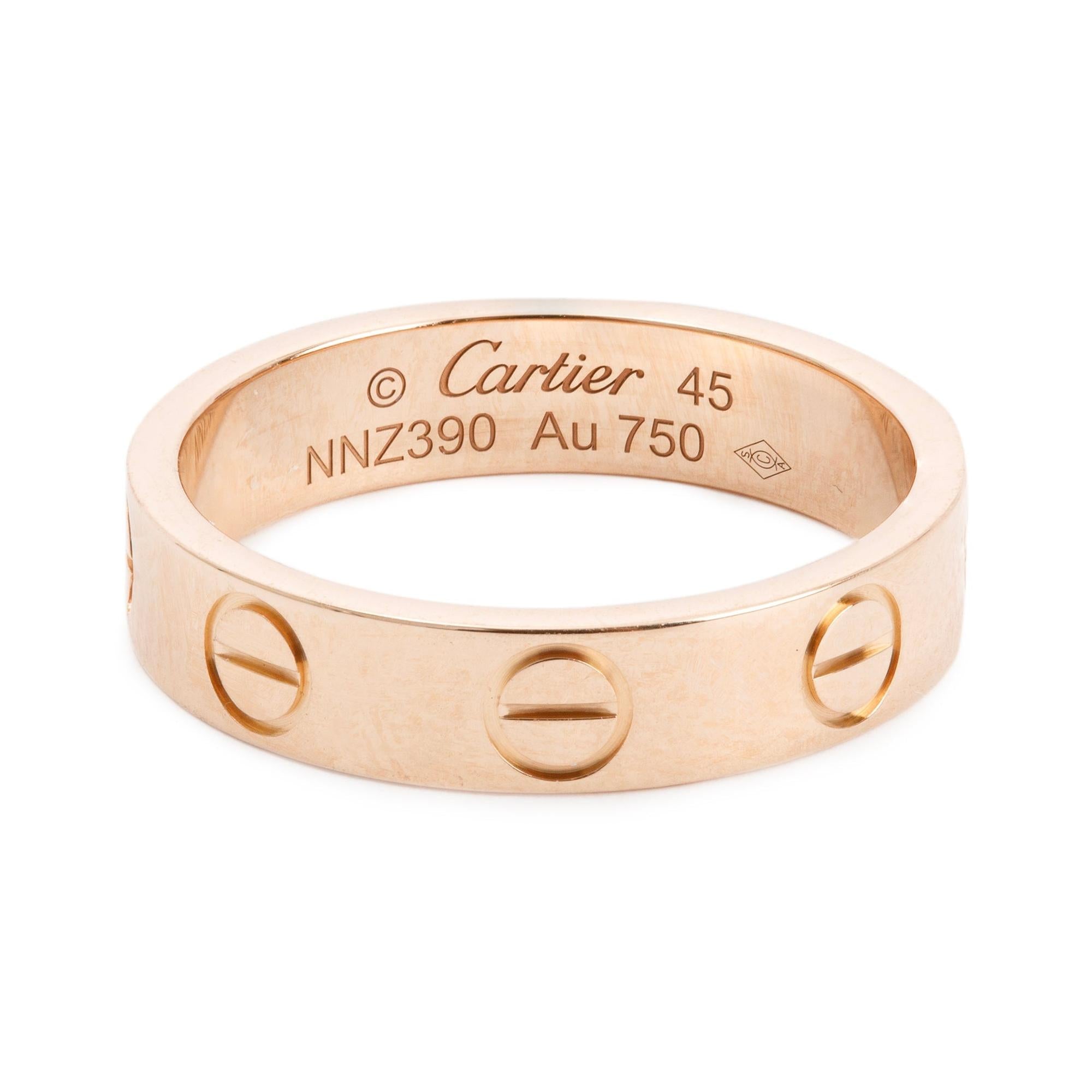 Cartier 18k Rose Gold 3.6 MM Love Wedding Band Ring