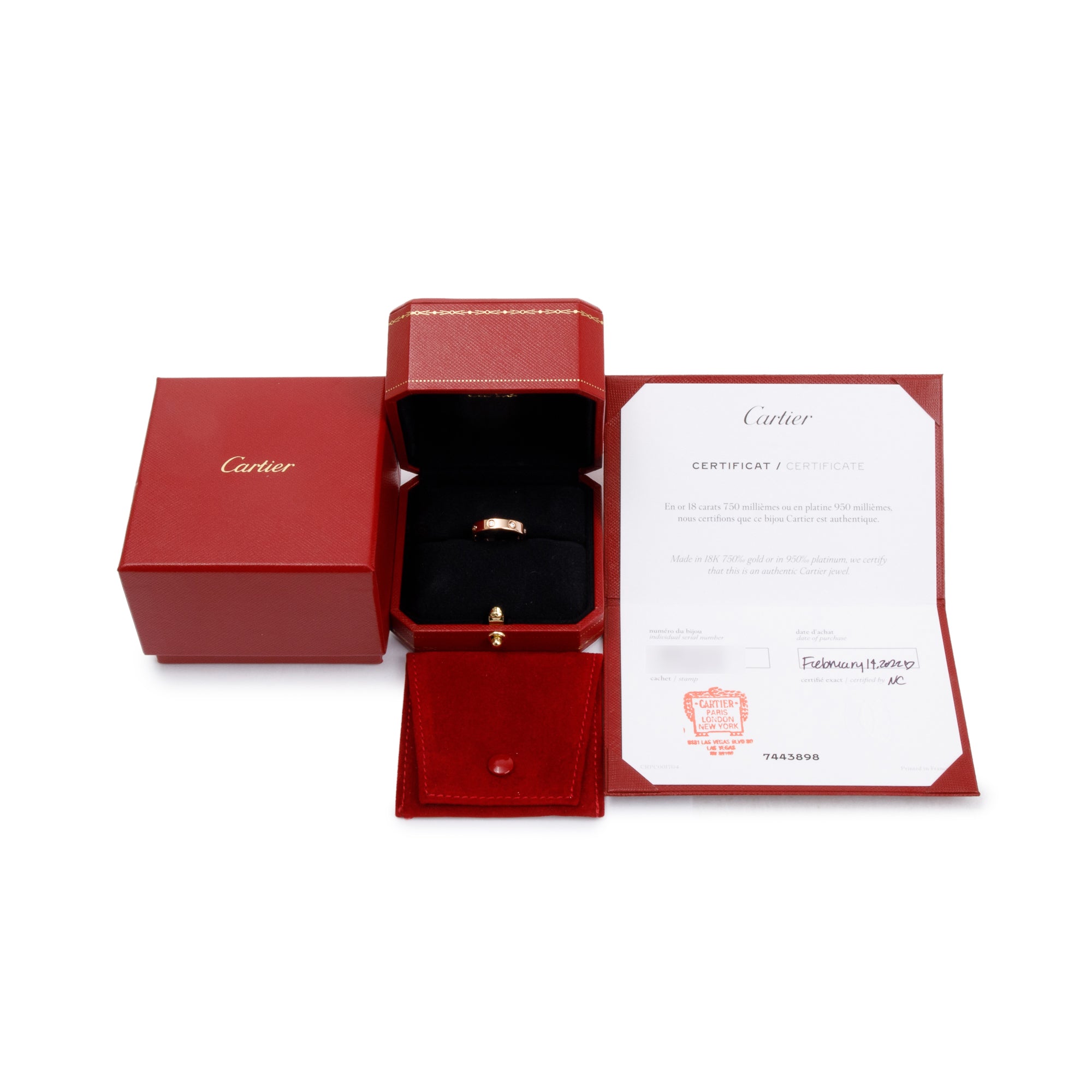 Cartier 18k Rose Gold 4 MM 8 Diamond Love Wedding Band Ring, Size 53 6.5 w/ Box, Certificate & Receipt