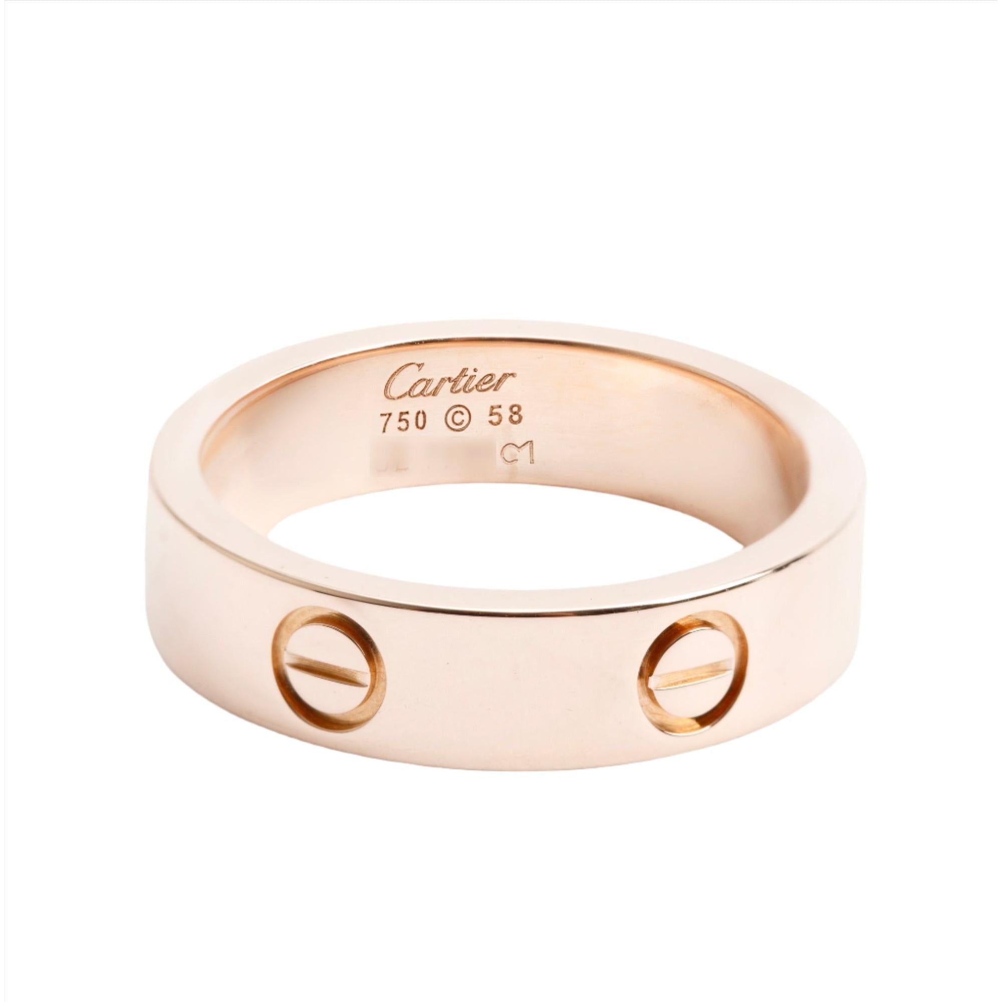 Cartier 18k Rose Gold 5.5 MM Love Ring, Size 58 8.75