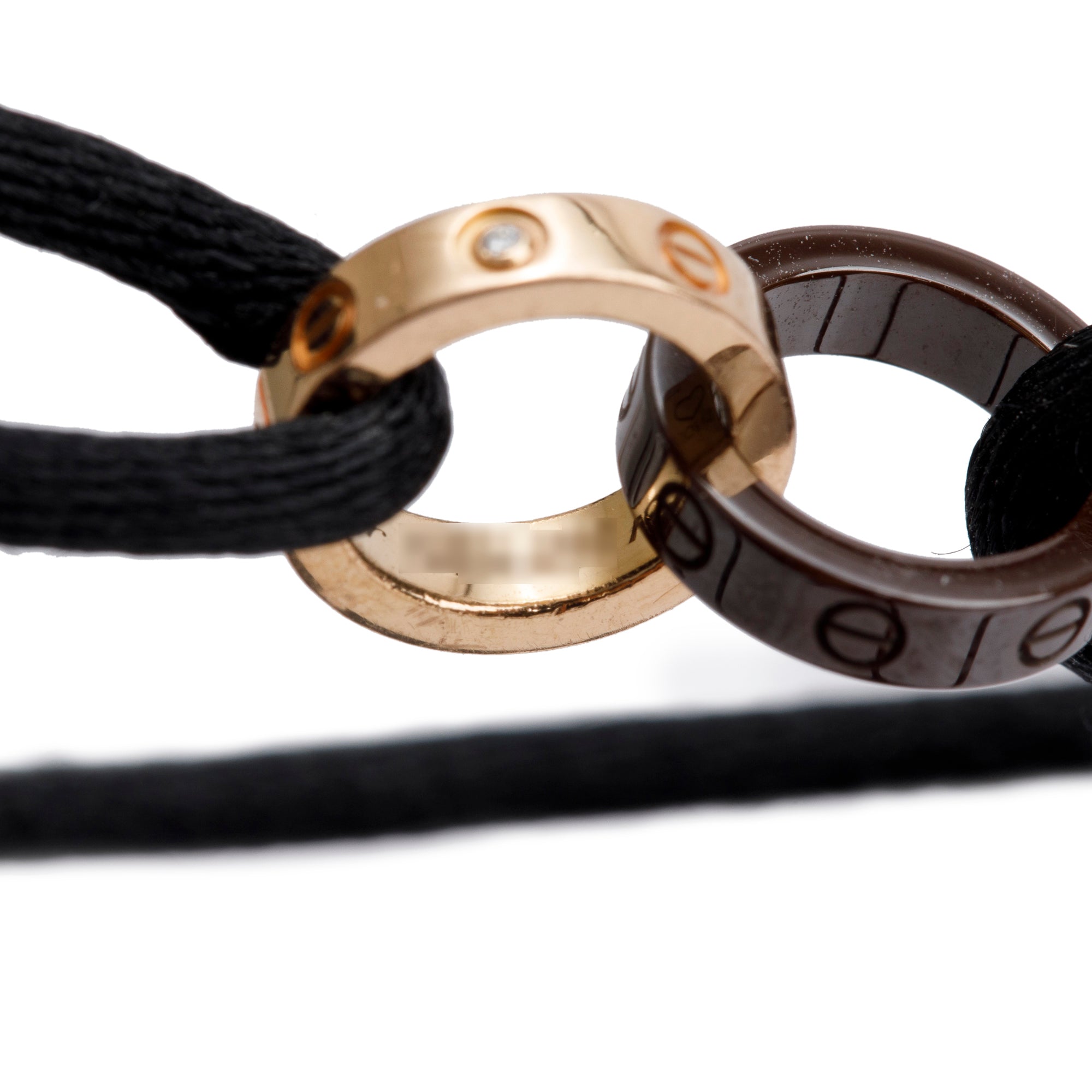 Cartier 18k Rose Gold & Brown Ceramic 4 Diamond Love Cord Bracelet w/ Box & Authenticity Card