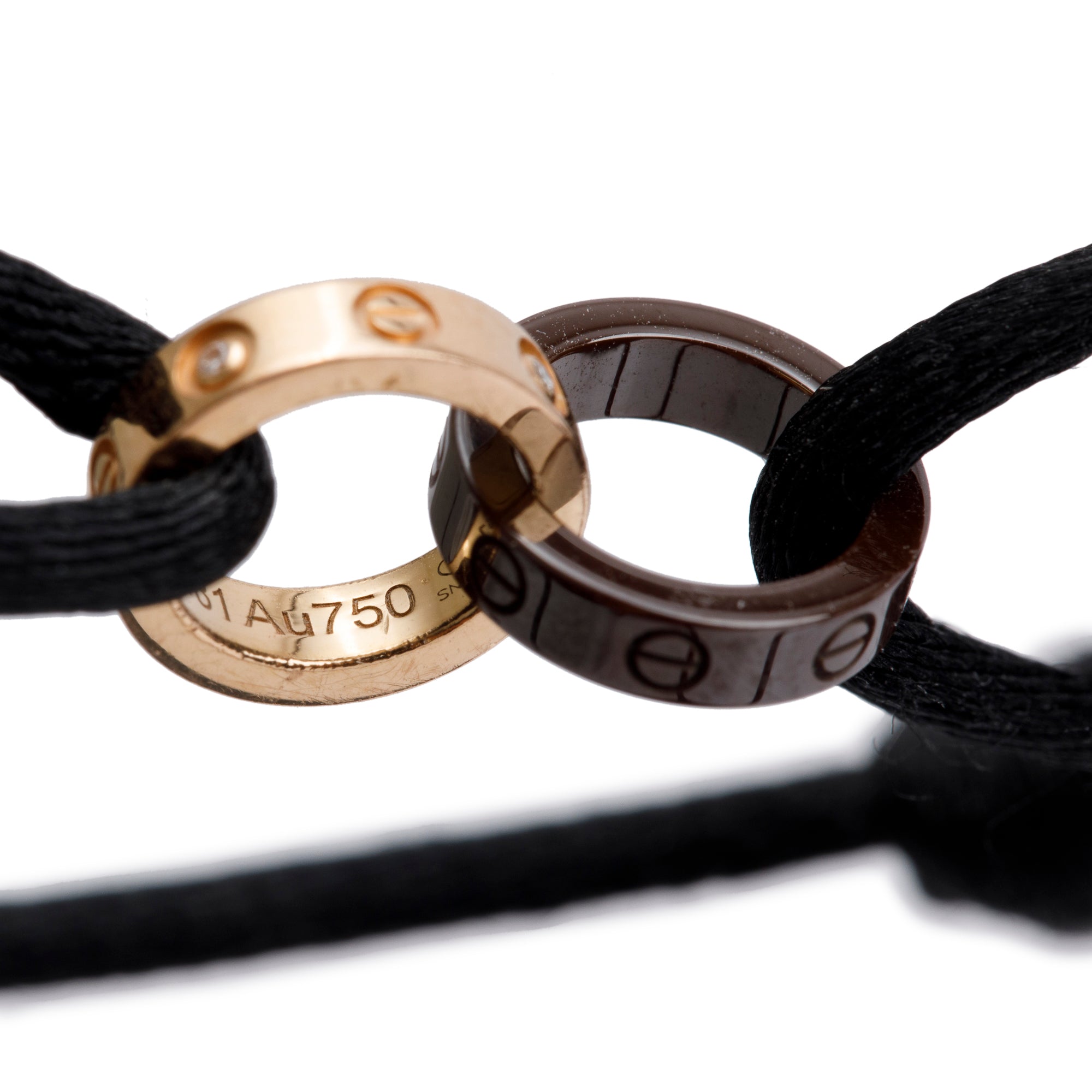 Cartier 18k Rose Gold & Brown Ceramic 4 Diamond Love Cord Bracelet w/ Box & Authenticity Card