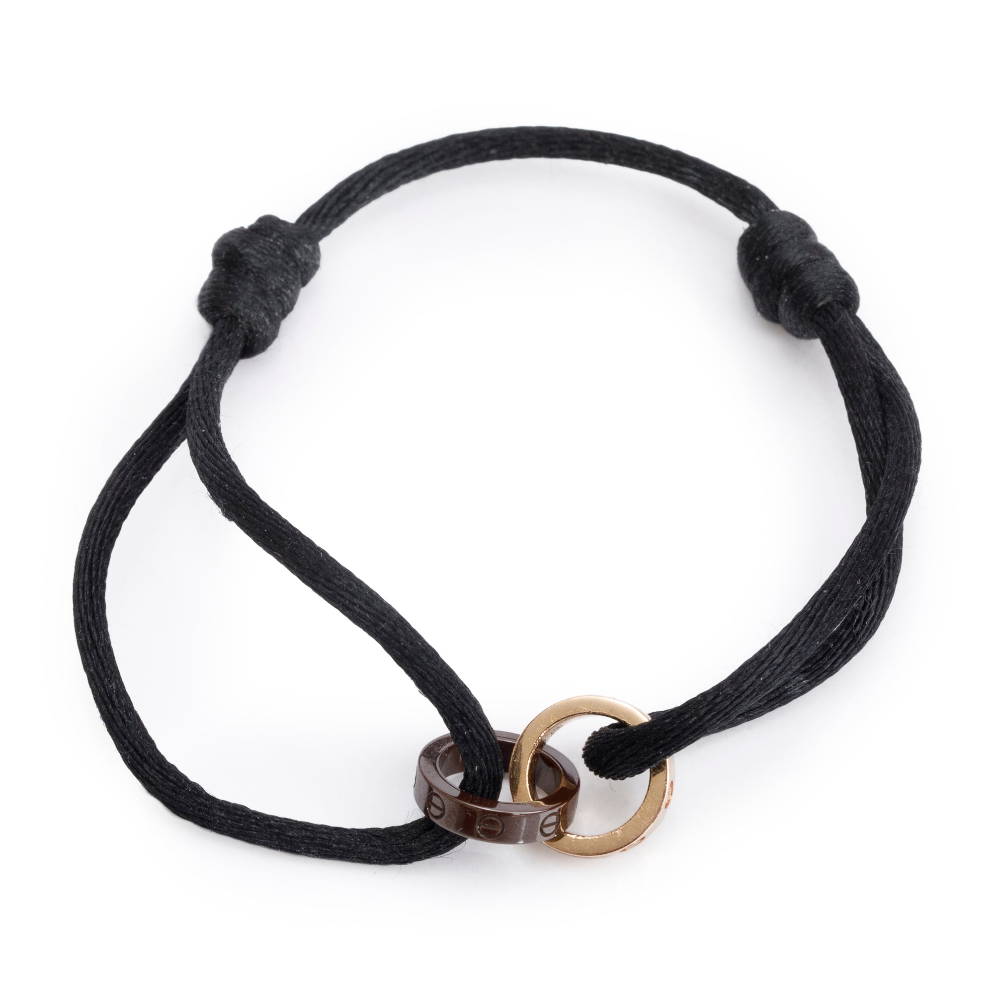 Cartier 18k Rose Gold & Brown Ceramic 4 Diamond Love Cord Bracelet w/ Box & Authenticity Card