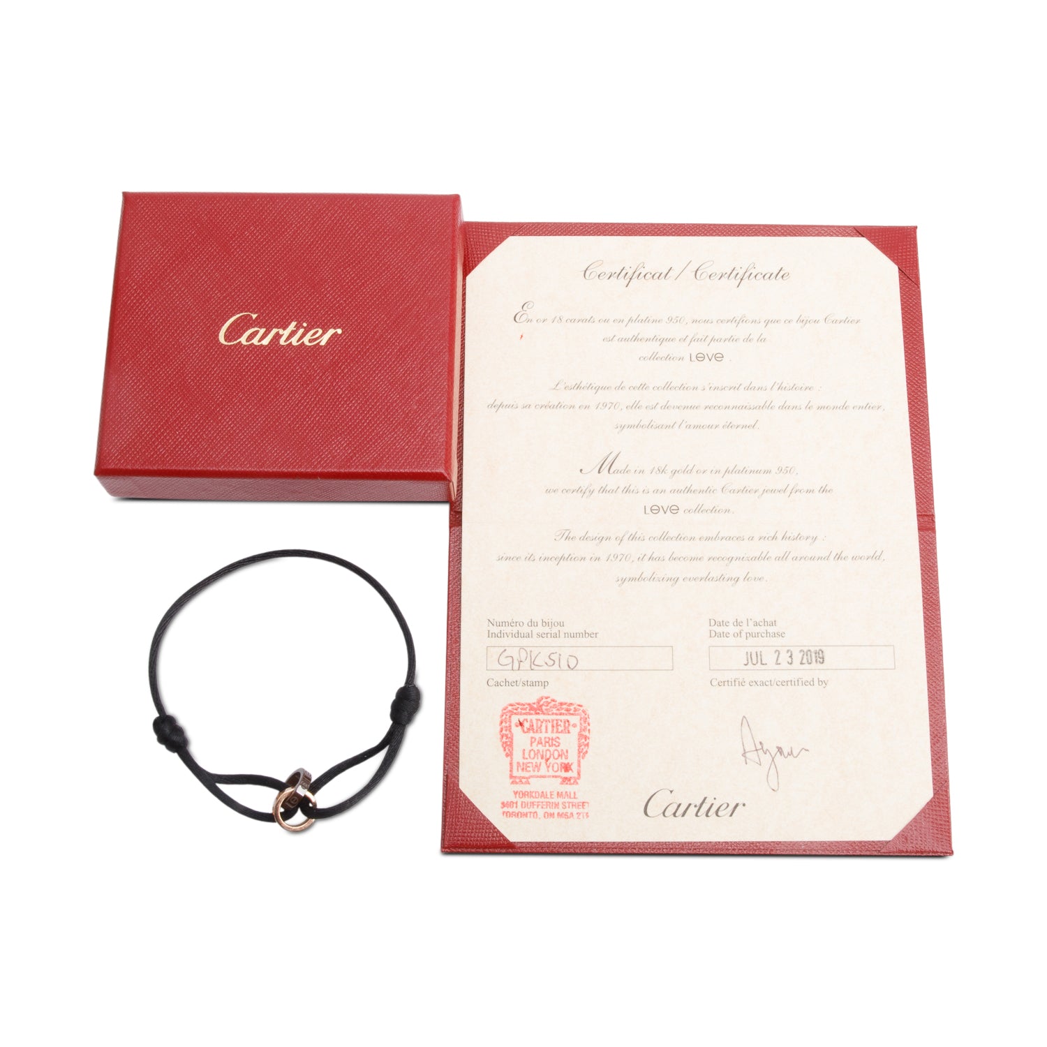 Cartier 18k Rose Gold & Ceramic 4 Diamond Love Cord Bracelet w/ Box & Certificate
