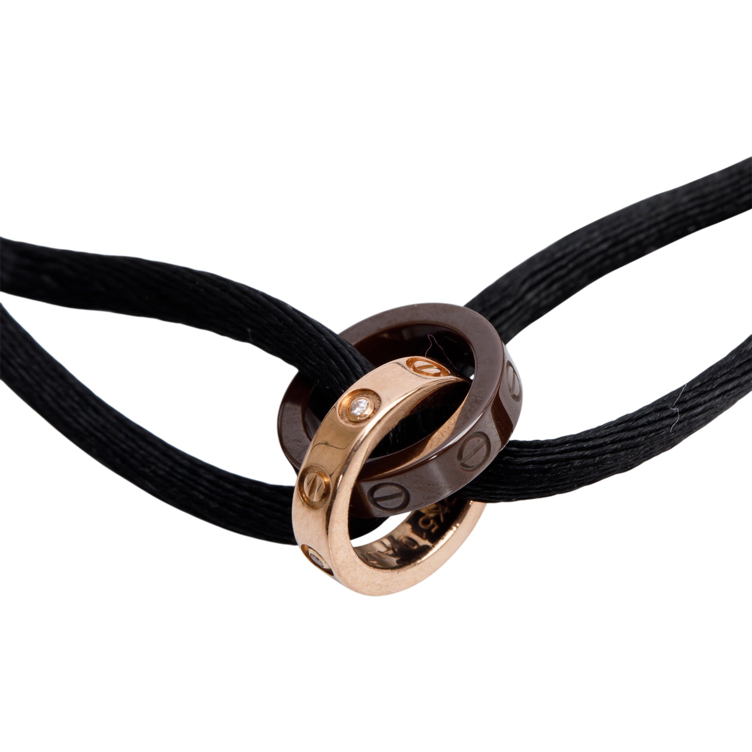 Cartier 18k Rose Gold & Ceramic 4 Diamond Love Cord Bracelet w/ Box & Certificate