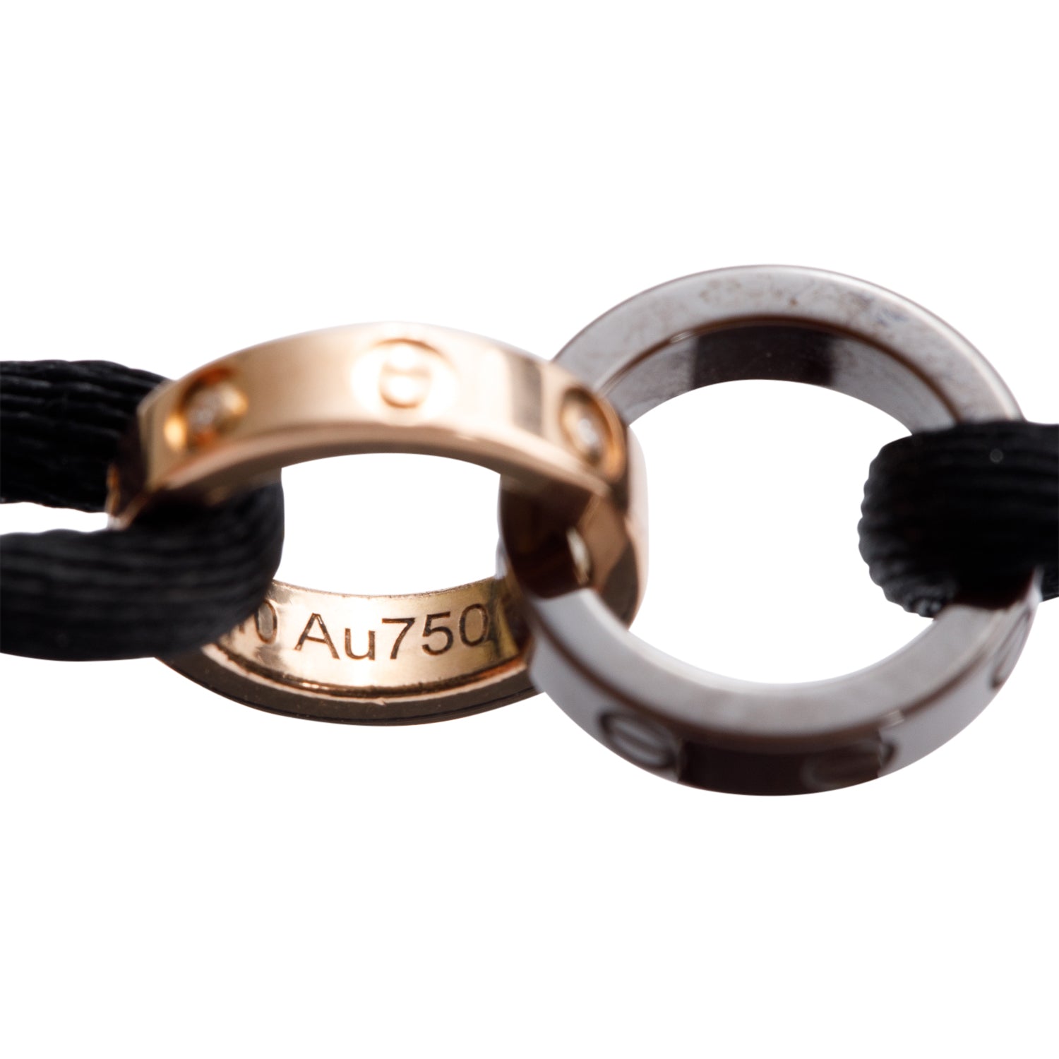 Cartier 18k Rose Gold & Ceramic 4 Diamond Love Cord Bracelet w/ Box & Certificate