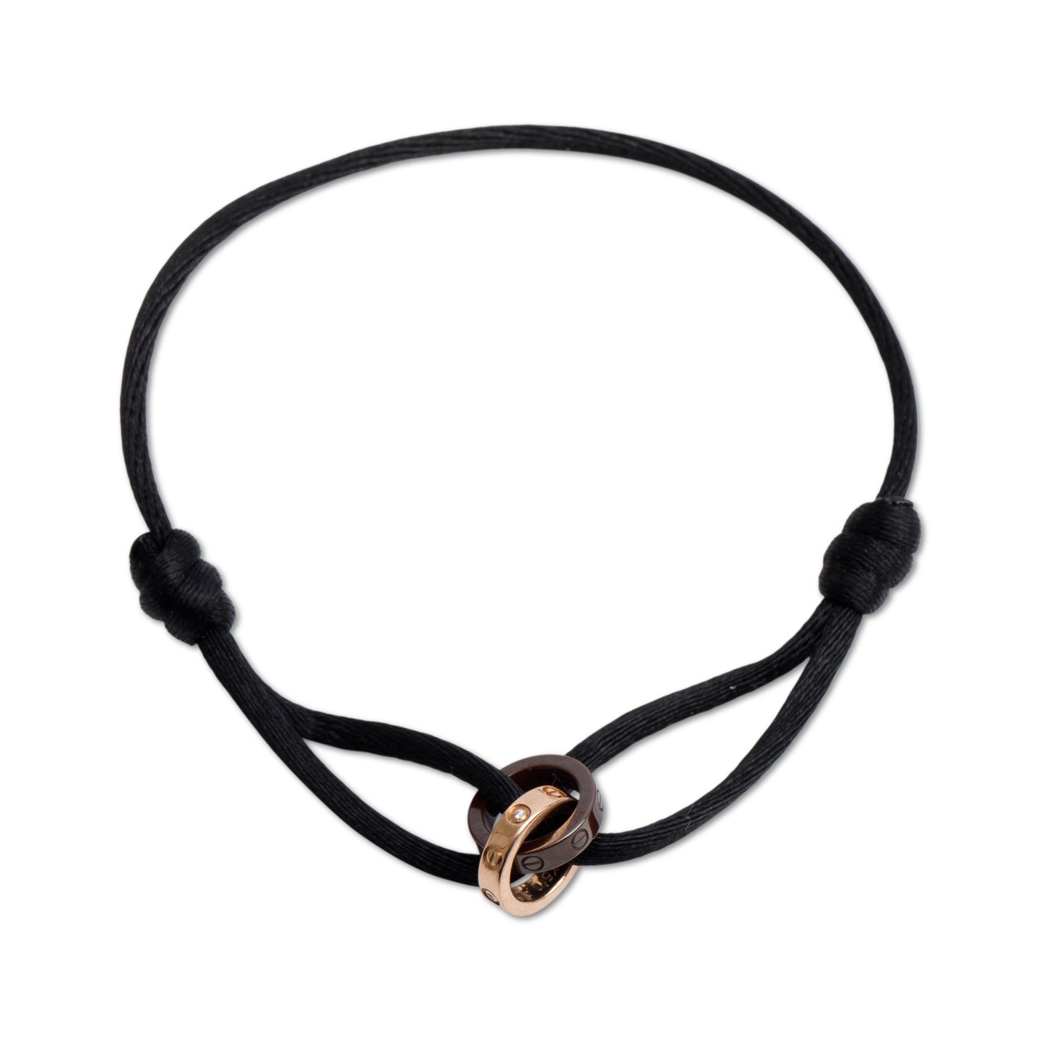 Cartier 18k Rose Gold & Ceramic 4 Diamond Love Cord Bracelet w/ Box & Certificate