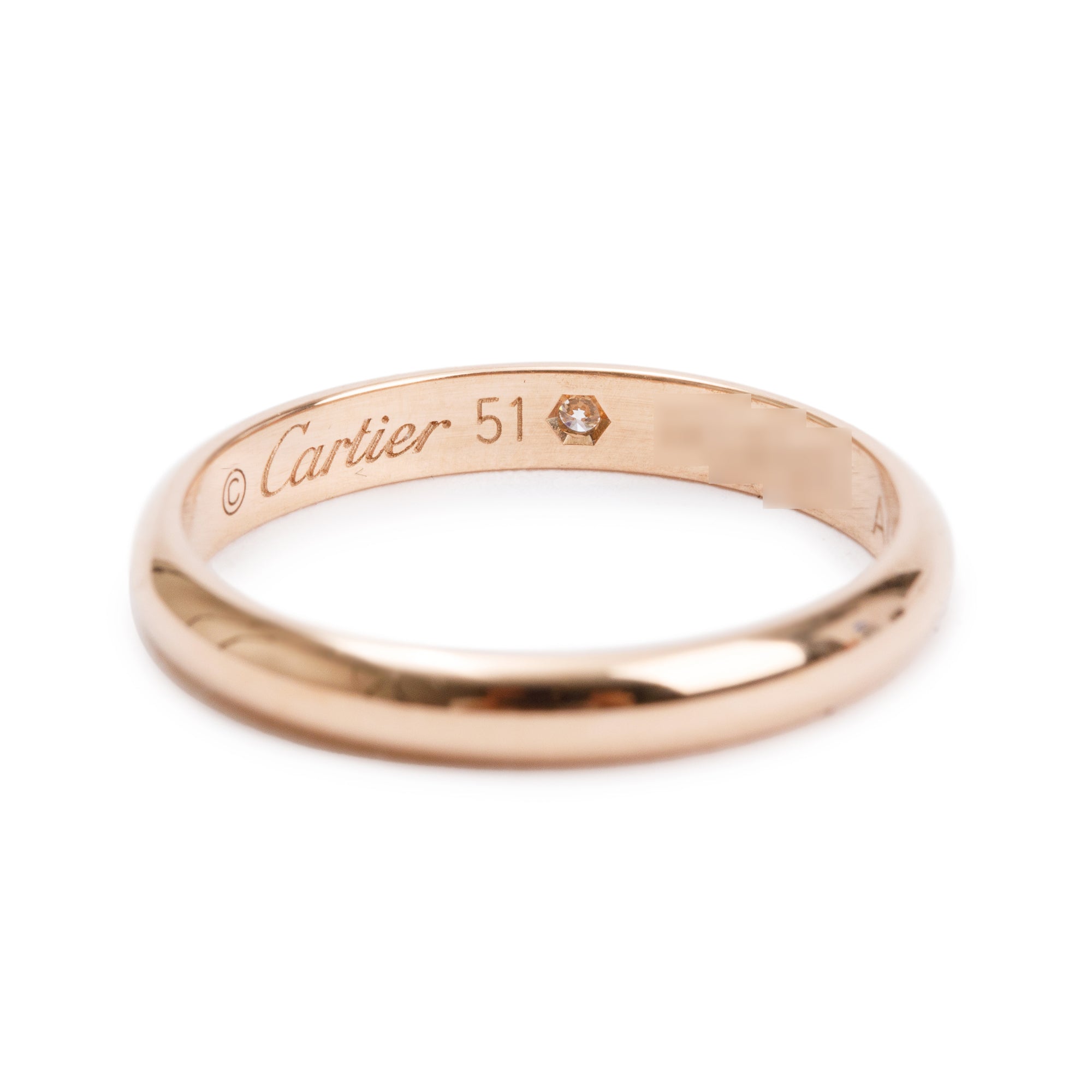 Cartier 18k Rose Gold Diamond 2.6 MM 1895 Wedding Band Ring, Size 51 5.75 w/ Box & Certificate