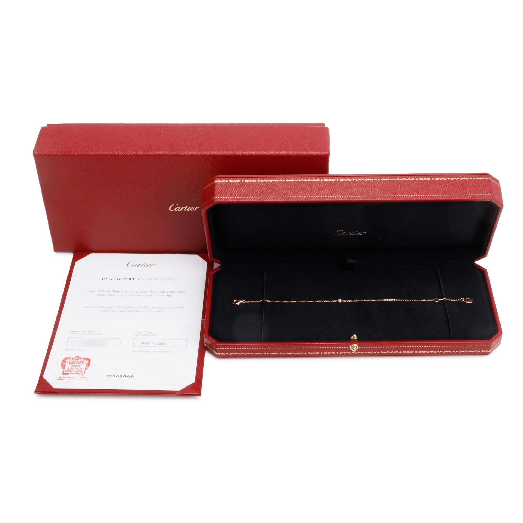 Cartier 18k Rose Gold Diamond D'Amour Bracelet, XS Model w/ Box, Receipt & Certificate