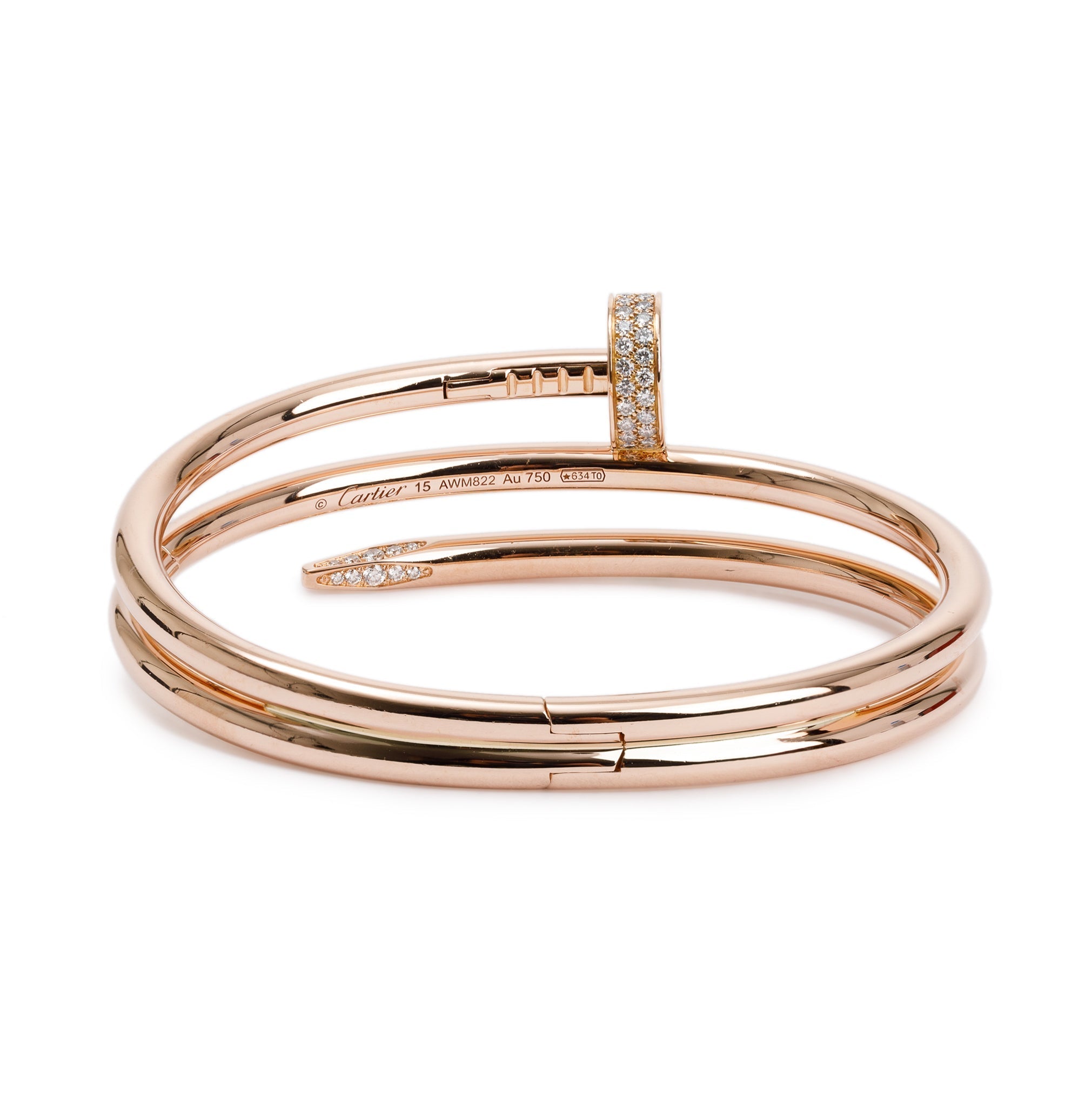 Cartier 18k Rose Gold Diamond Juste Un Clou Bracelet, Size 15 w/ Box & Certificate