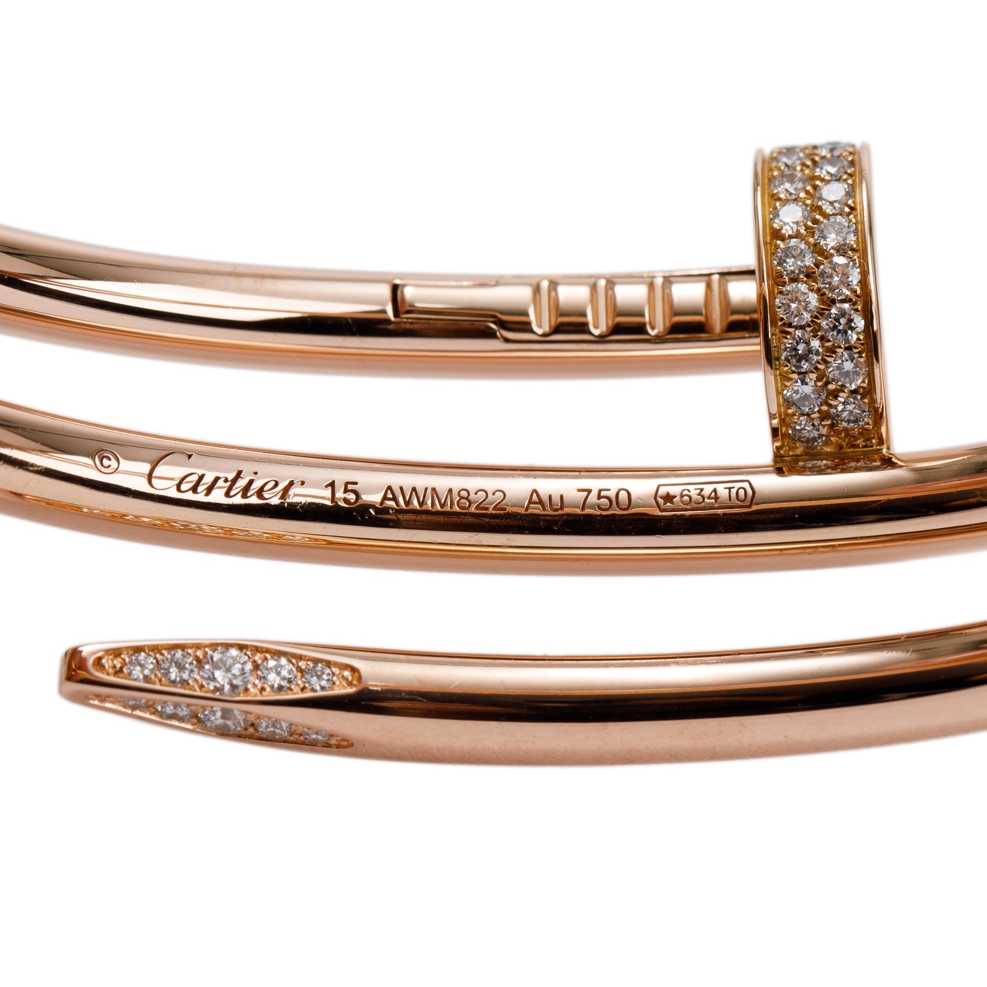 Cartier 18k Rose Gold Diamond Juste Un Clou Bracelet, Size 15 w/ Box & Certificate
