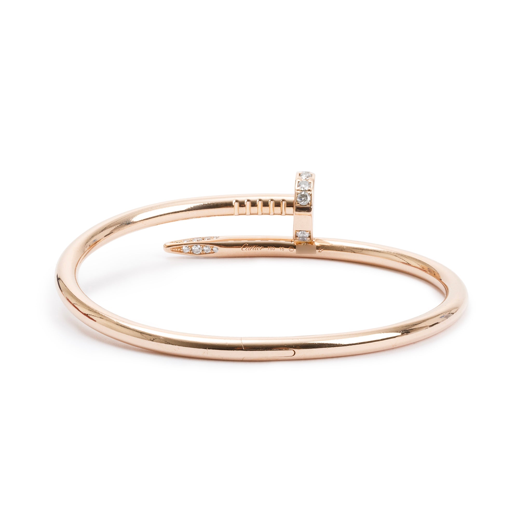 Cartier 18k Rose Gold Diamond Juste Un Clou Bracelet, Size 16