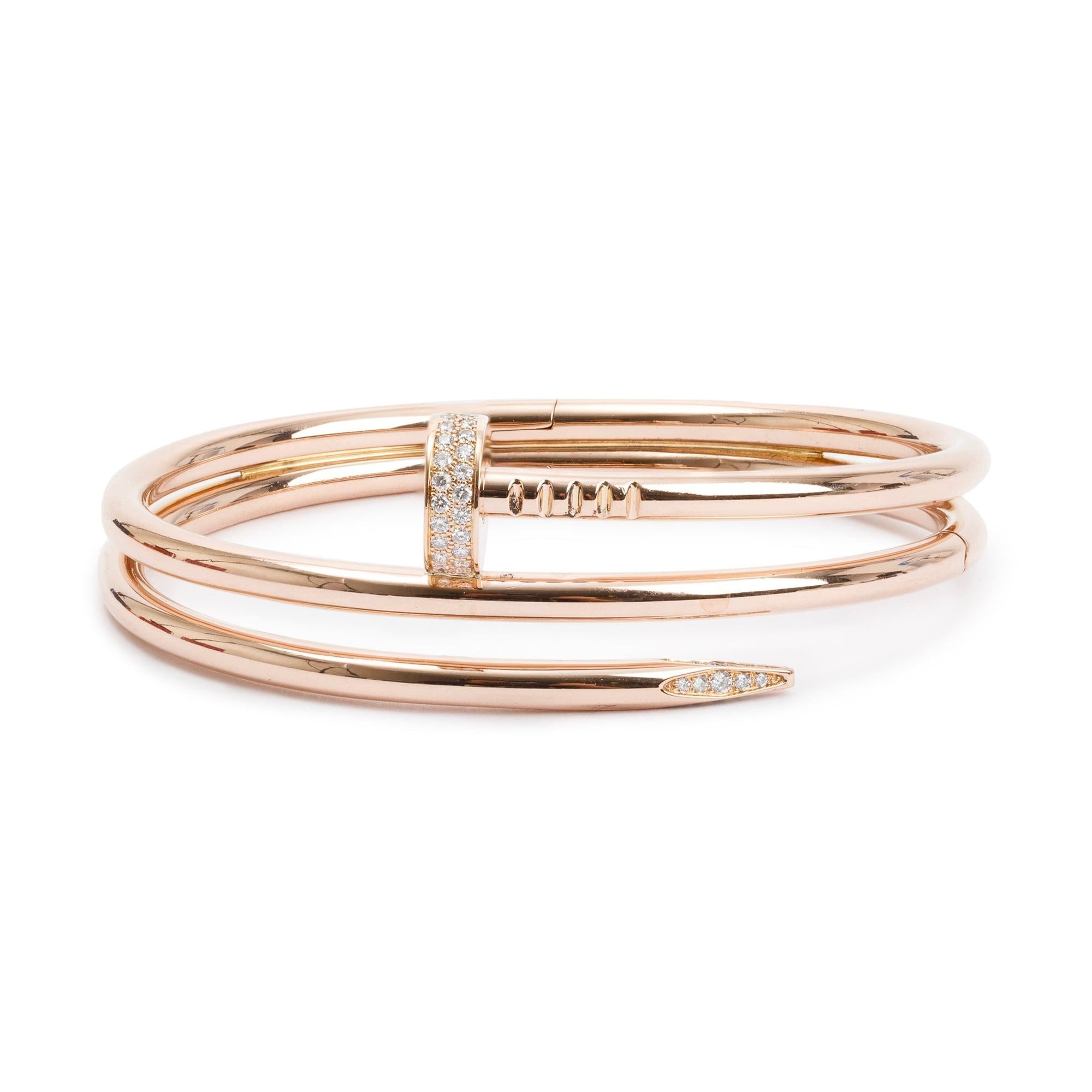 Cartier 18k Rose Gold Diamond Juste Un Clou Bracelet, Size 16 w/ Receipt