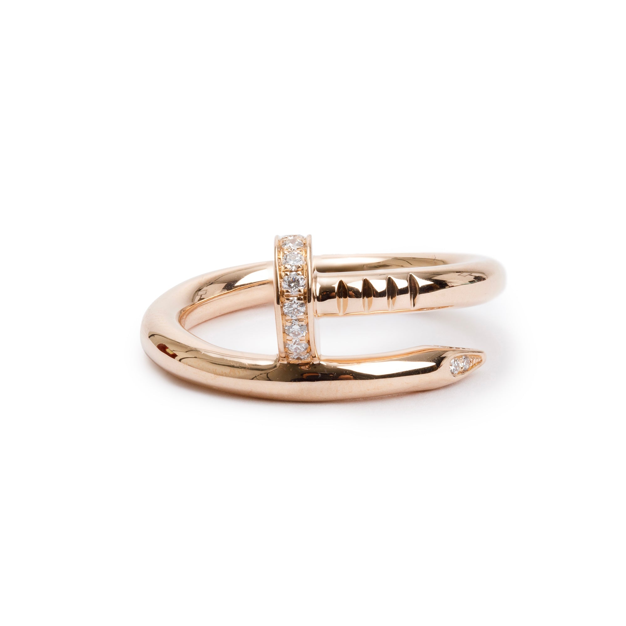 Cartier 18k Rose Gold Diamond Juste Un Clou Ring, Size 53 6.25 w/ Box & Certificate