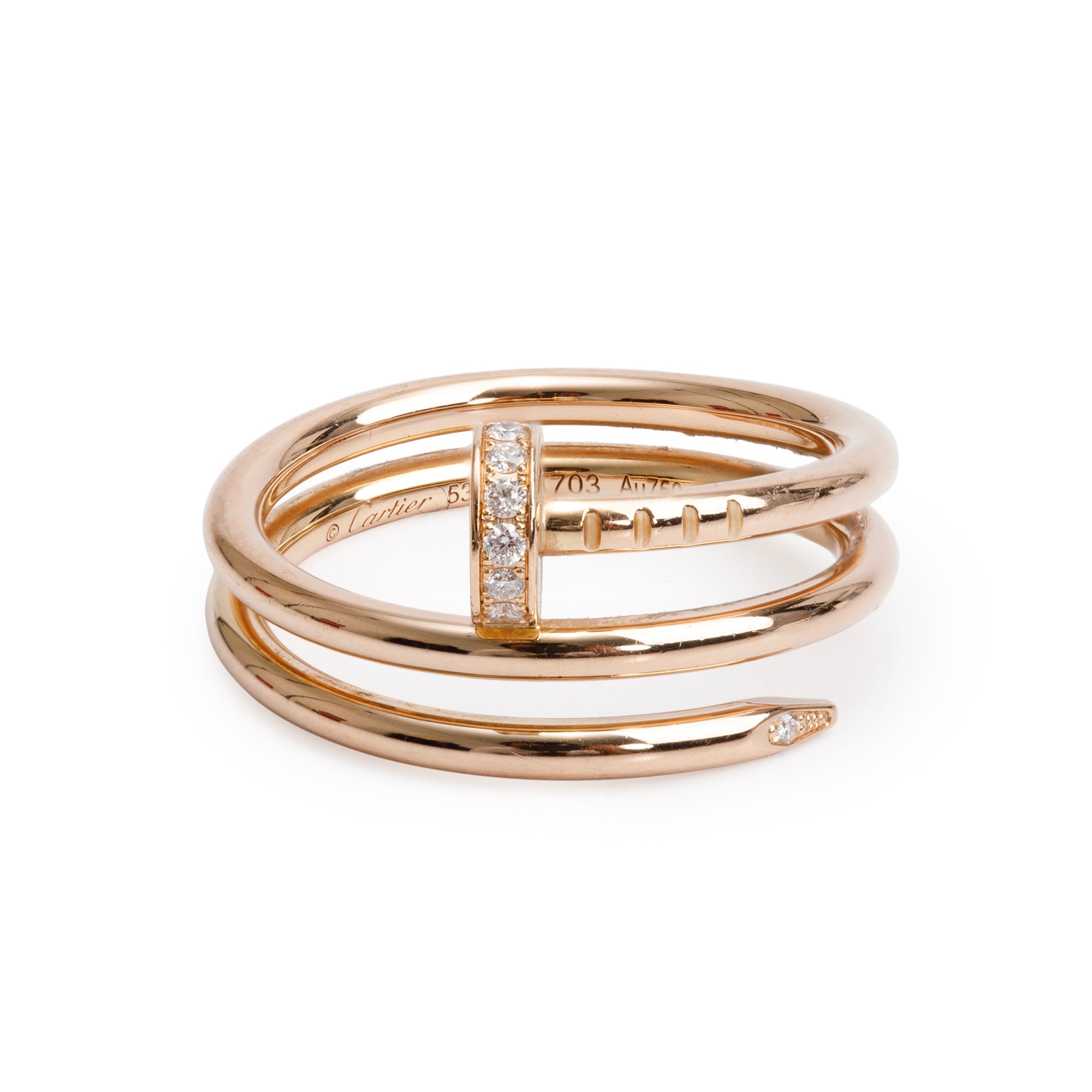 Cartier 18k Rose Gold Diamond Juste Un Clou Ring, Size 53 6.25 w/ Box & Certificate
