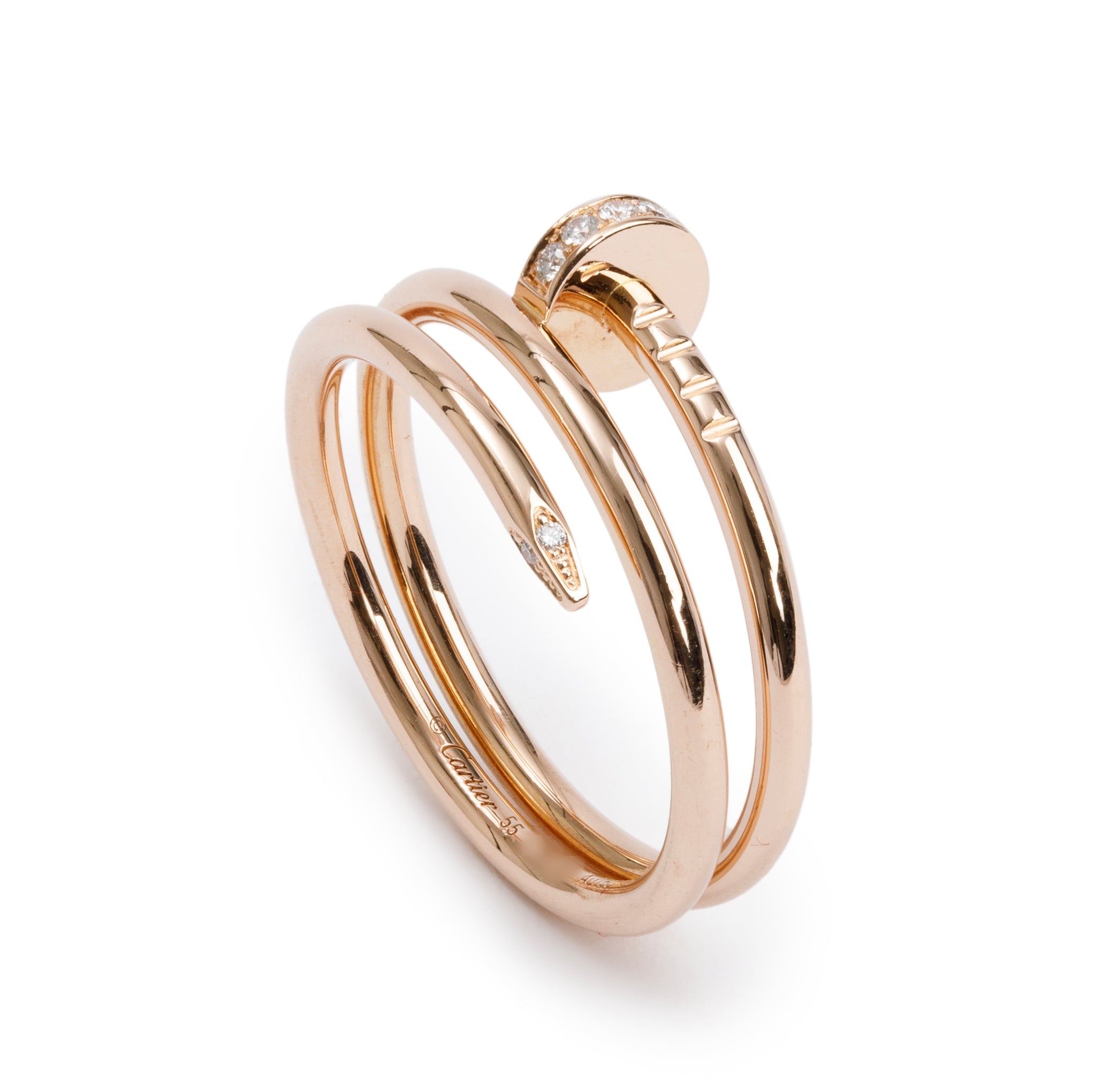 Cartier 18k Rose Gold Diamond Juste Un Clou Ring, Size 55 7.25