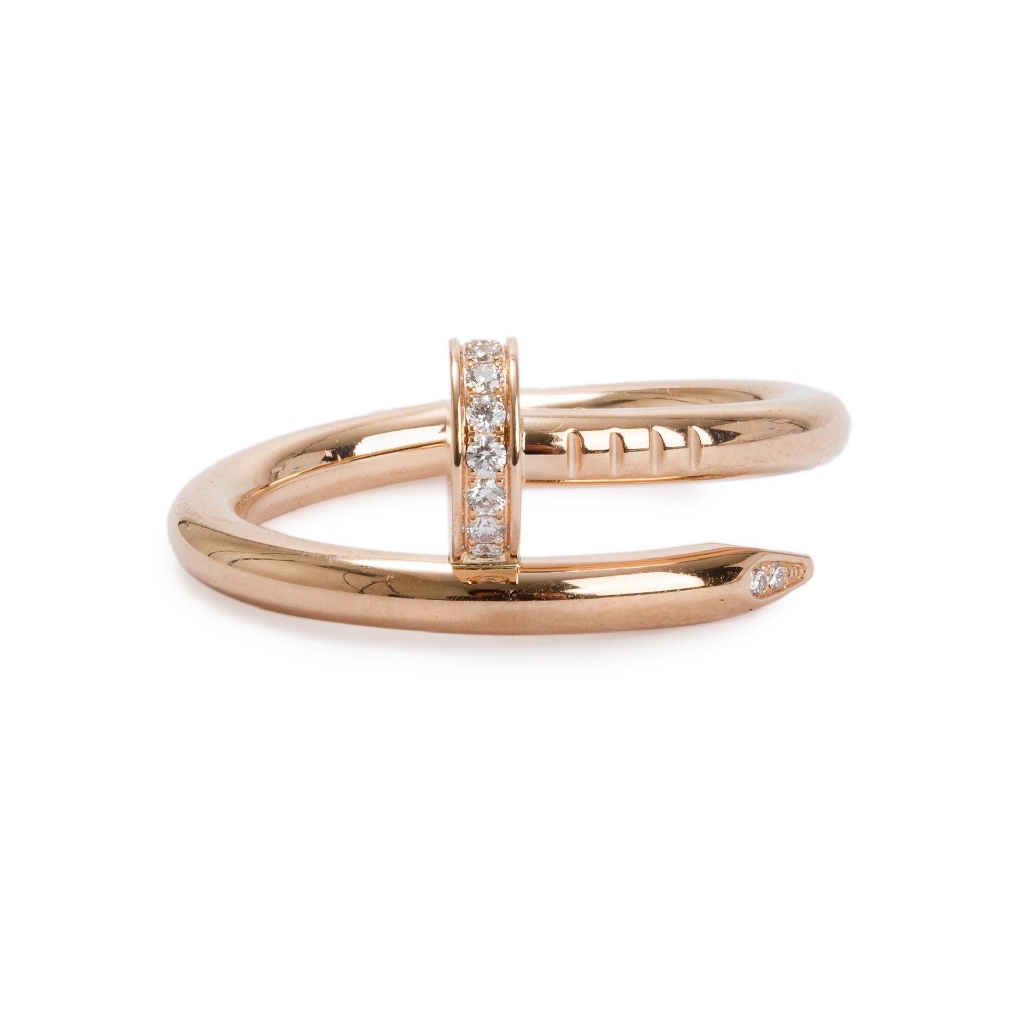 Cartier 18k Rose Gold Diamond Juste Un Clou Ring, Size 55 7.25