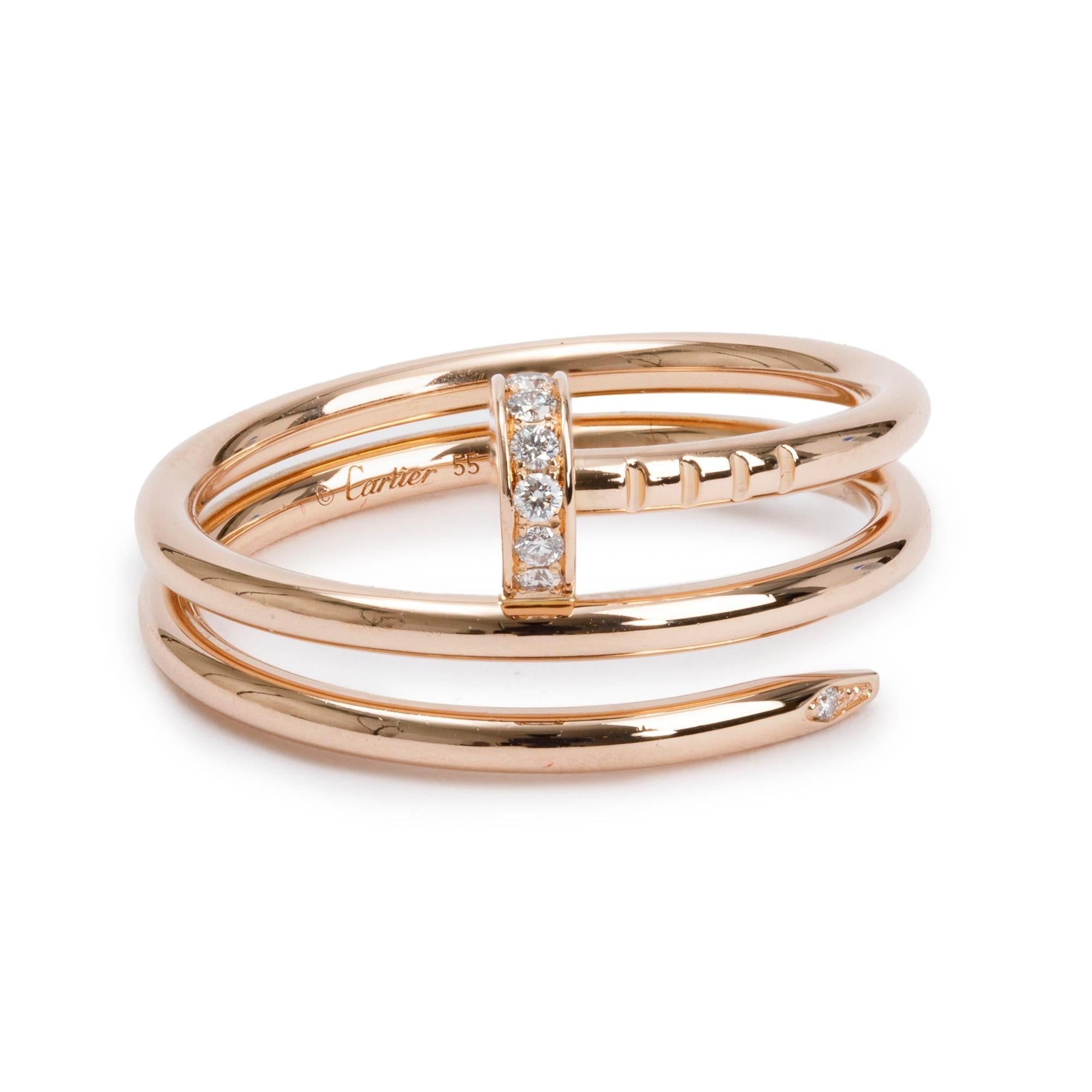 Cartier 18k Rose Gold Diamond Juste Un Clou Ring, Size 55 7.25