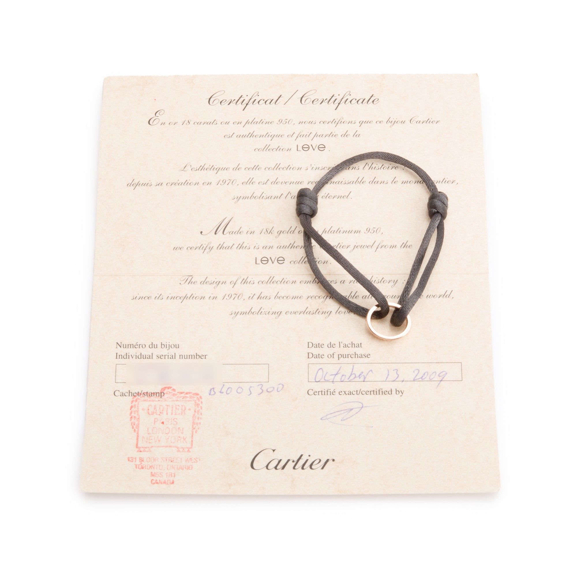 Cartier 18k Rose Gold Diamond Love Cord Bracelet w/ Certificate