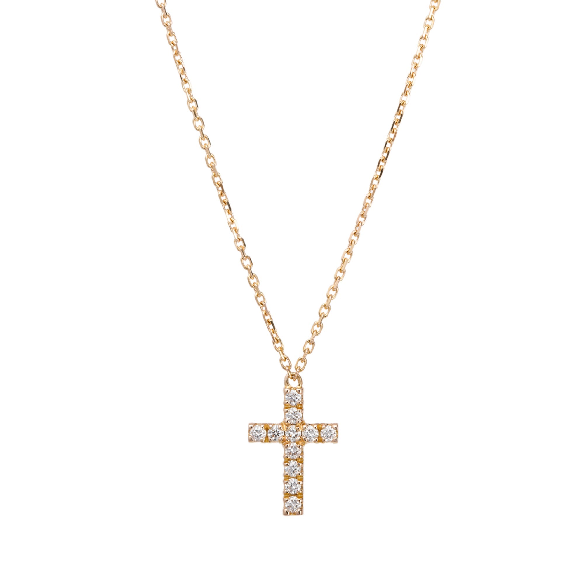 Cartier 18k Rose Gold Diamond Mini Cross Pendant Necklace