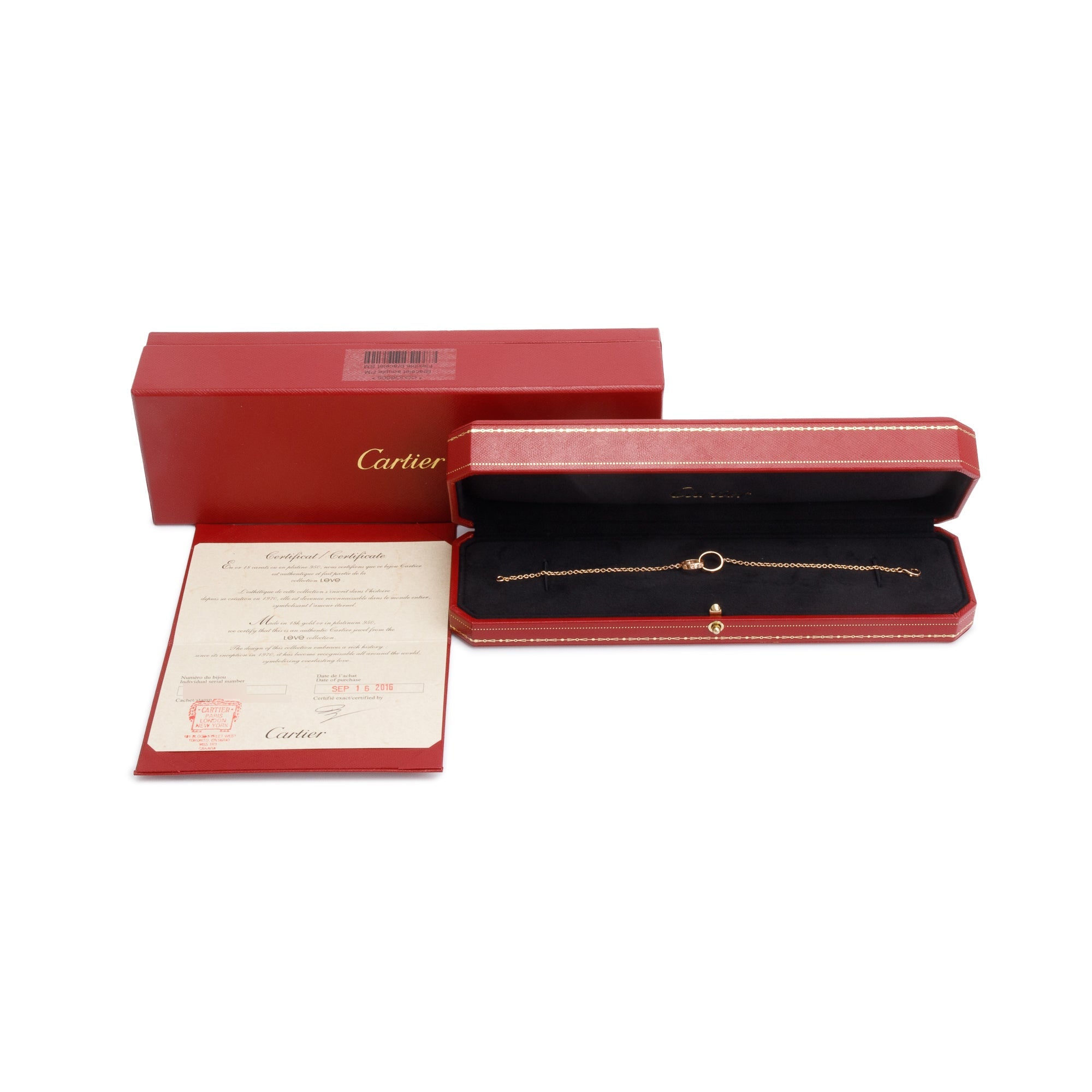 Cartier 18k Rose Gold Interlocking Love Bracelet w/ Box & Certificate