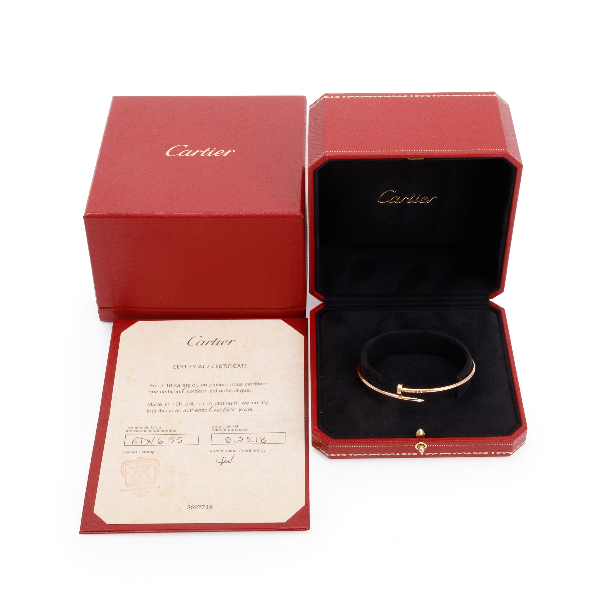 Cartier 18k Rose Gold Juste Un Clou Bracelet, Small Model, Size 18 w/ Box, Receipt & Certificate