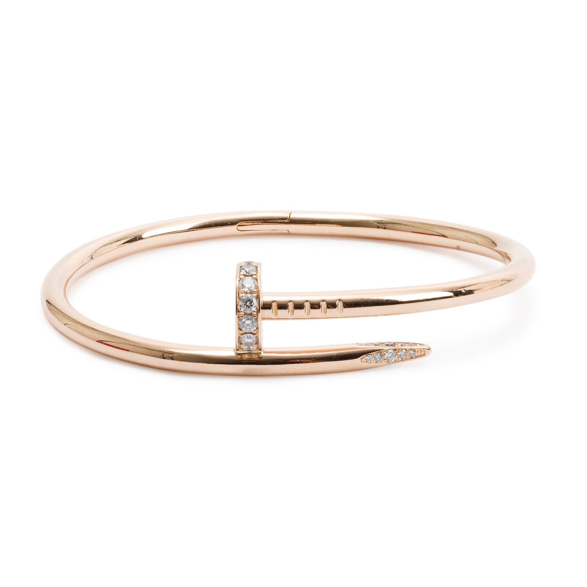 Cartier 18k Rose Gold Juste Un Clou Diamond Bracelet, Size 16 w/ Box