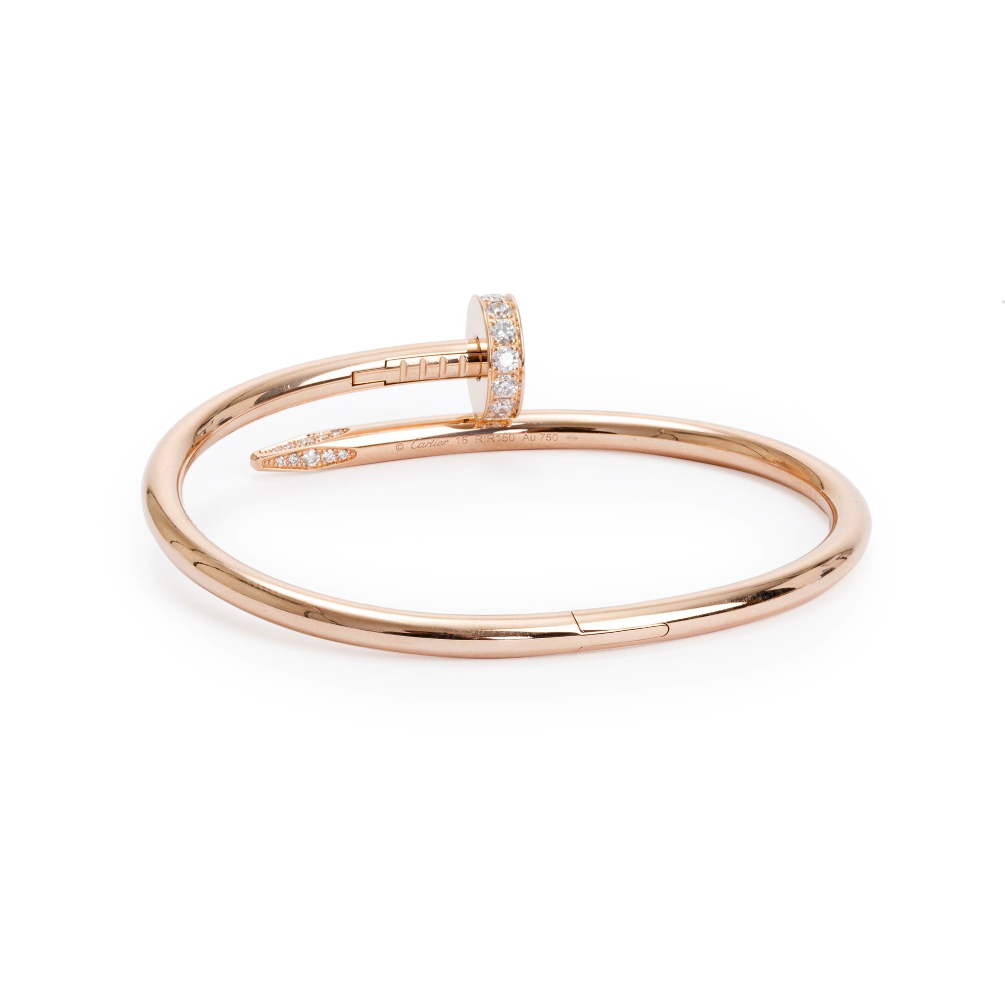 Cartier 18k Rose Gold Juste Un Clou Diamond Bracelet, Size 16 w/ Receipt