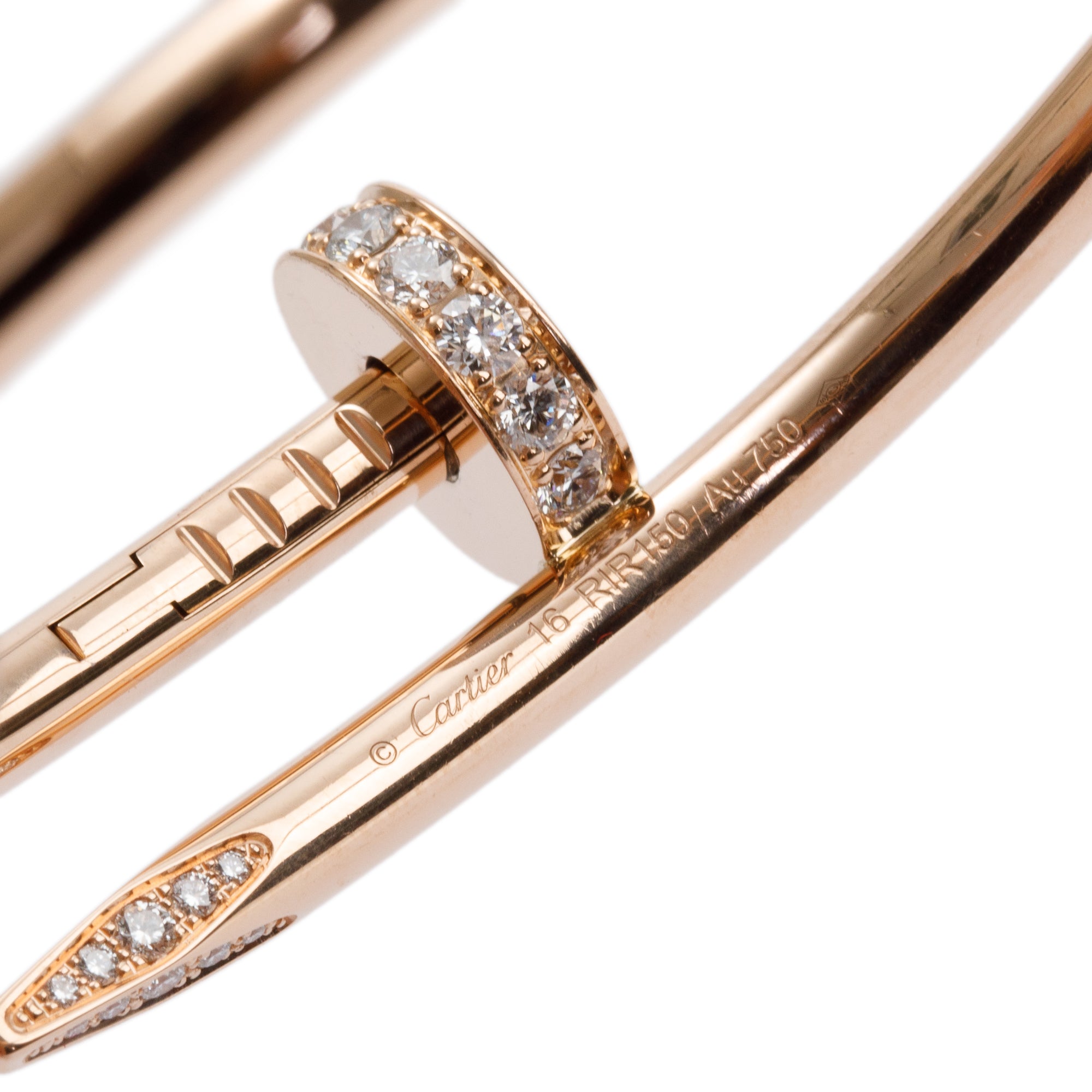 Cartier 18k Rose Gold Juste Un Clou Diamond Bracelet, Size 16 w/ Receipt