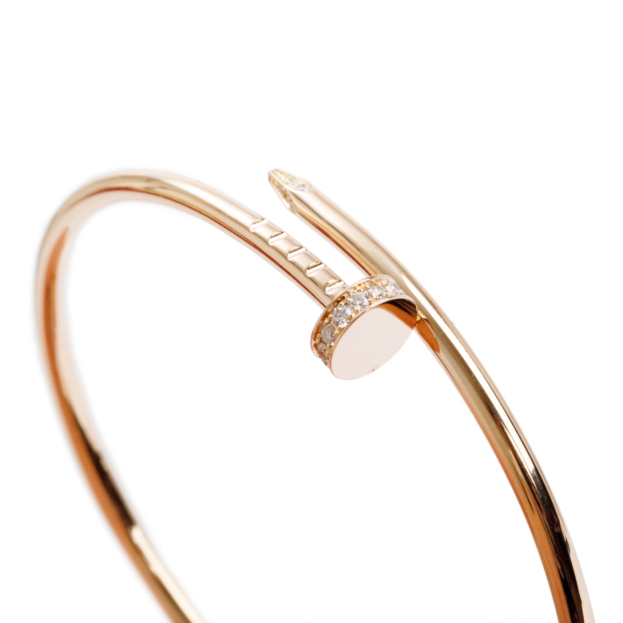 Cartier 18k Rose Gold Juste Un Clou Diamond Bracelet, Small Model, Size 16 w/ Box & Certificate