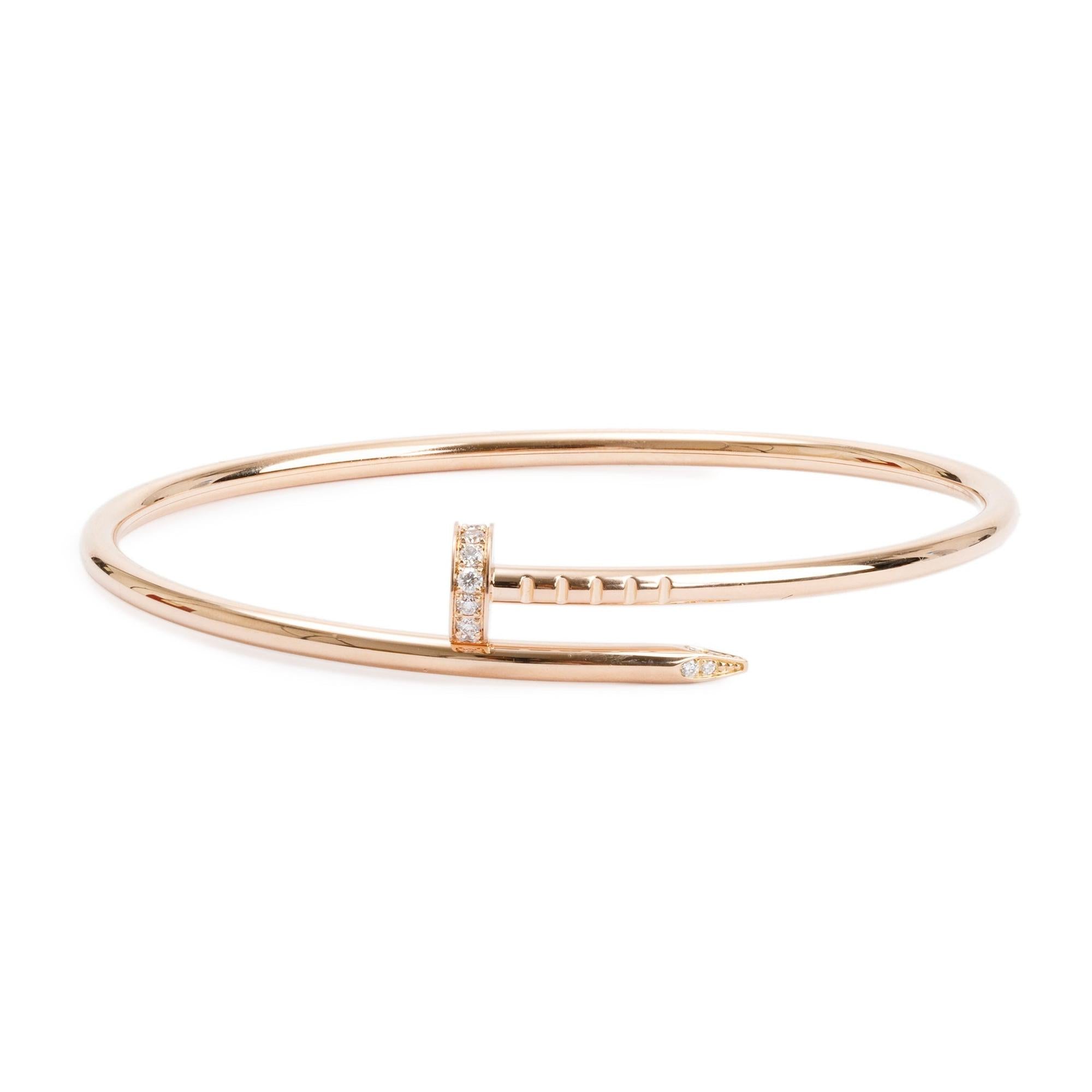 Cartier 18k Rose Gold Juste Un Clou Diamond Bracelet, Small Model, Size 16 w/ Box & Certificate