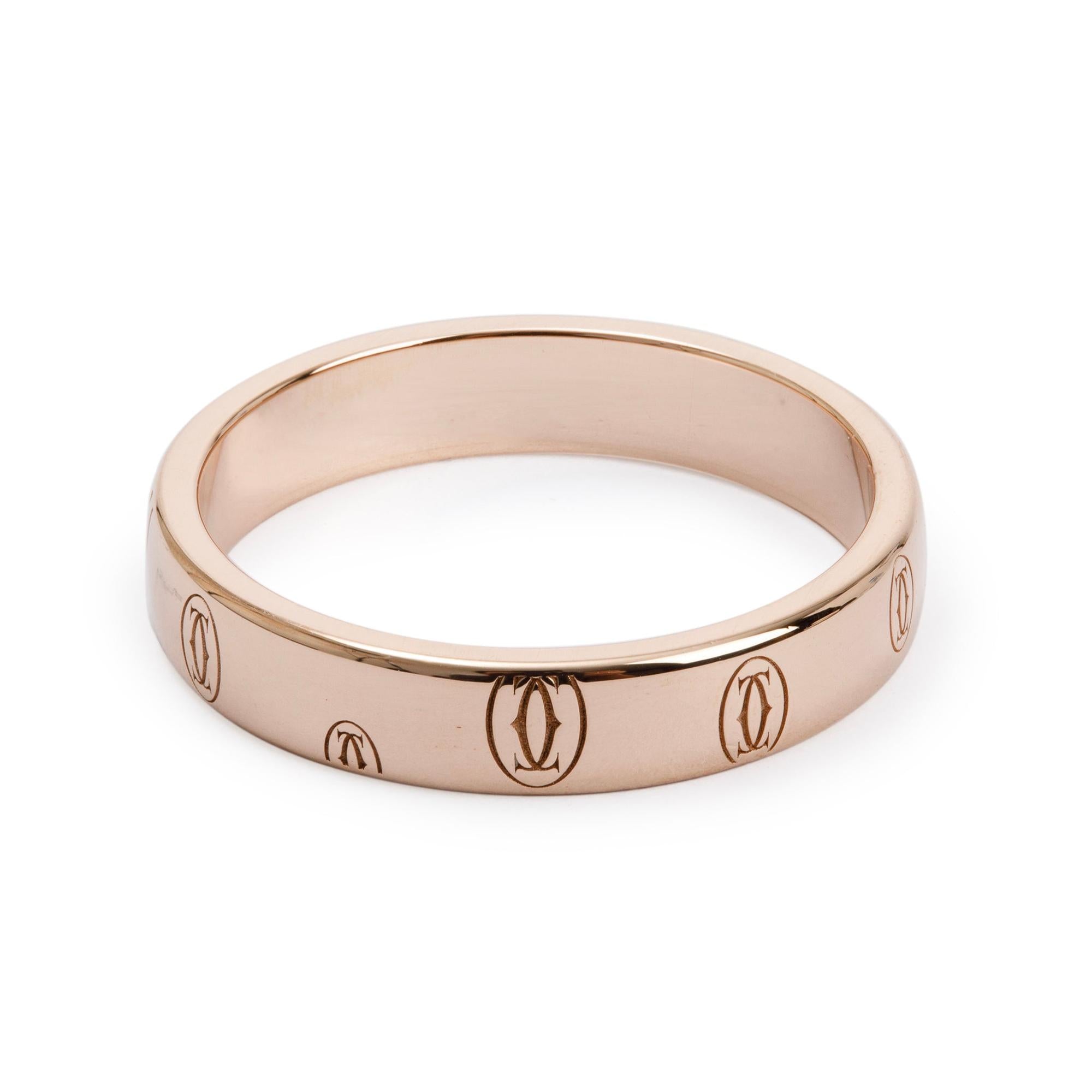 Cartier 18k Rose Gold Logo de Cartier 4 MM Band Ring, Size 57 8