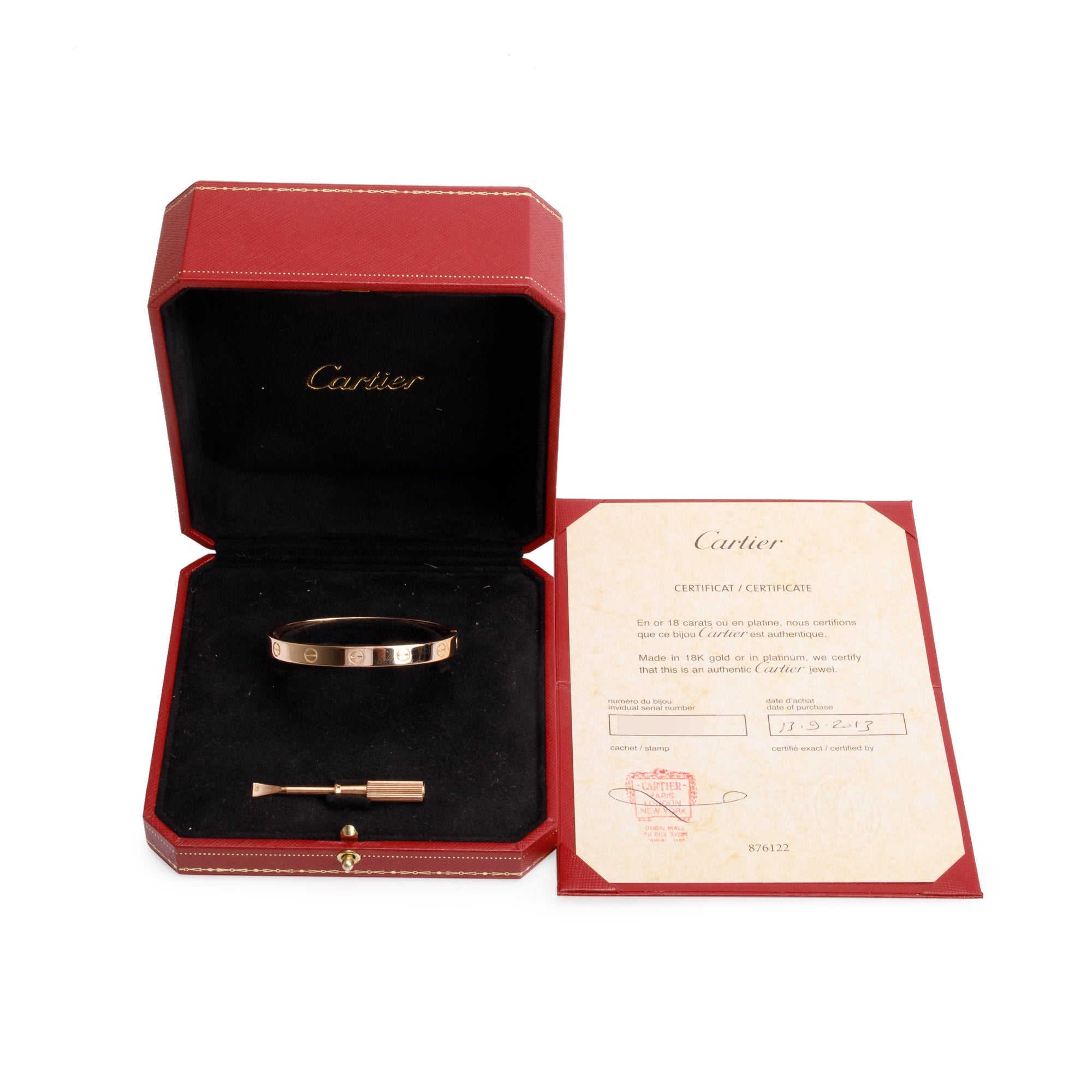 Cartier 18k Rose Gold Love Bracelet, Size 16 w/ Box & Certificate