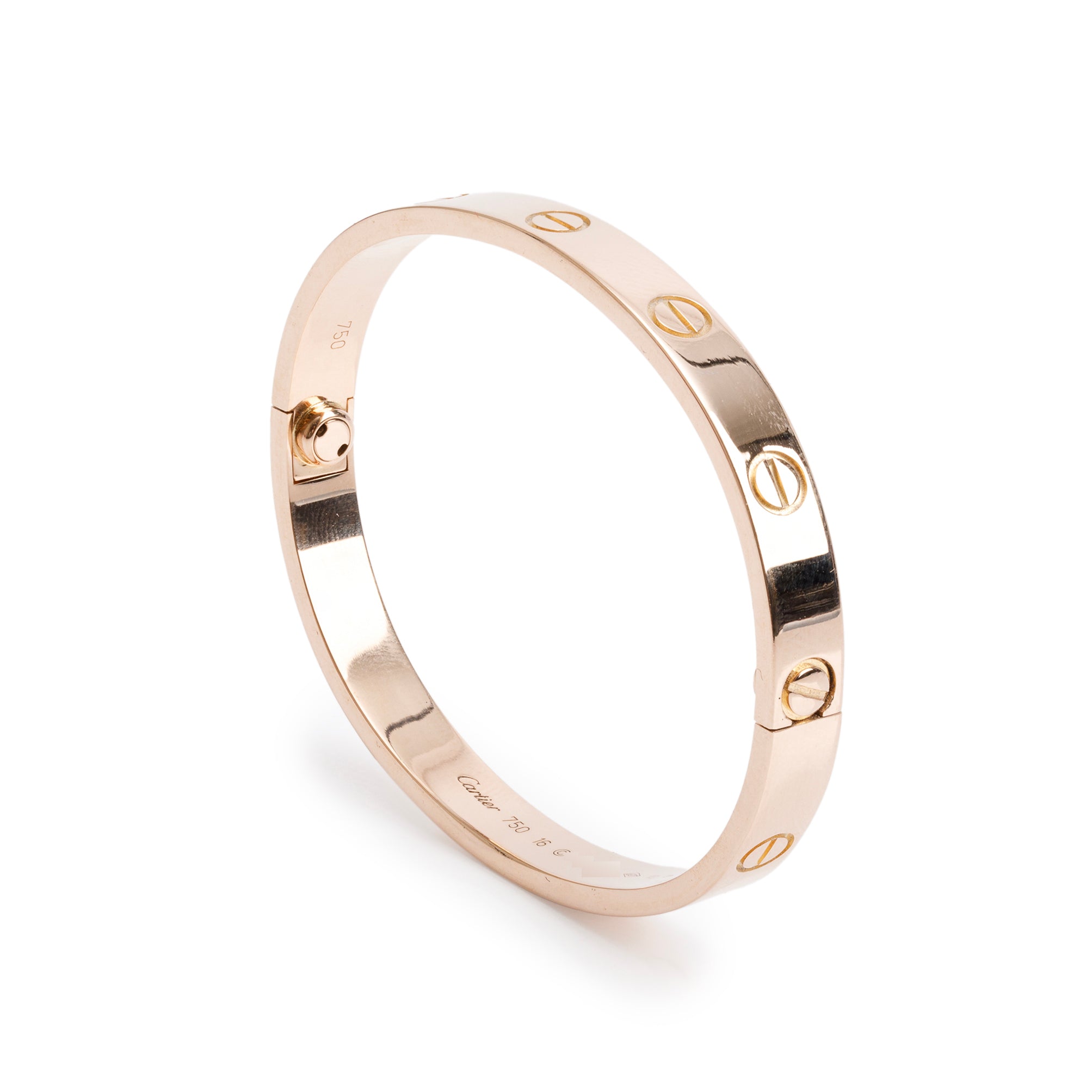 Cartier 18k Rose Gold Love Bracelet, Size 16 w/ Box & Certificate