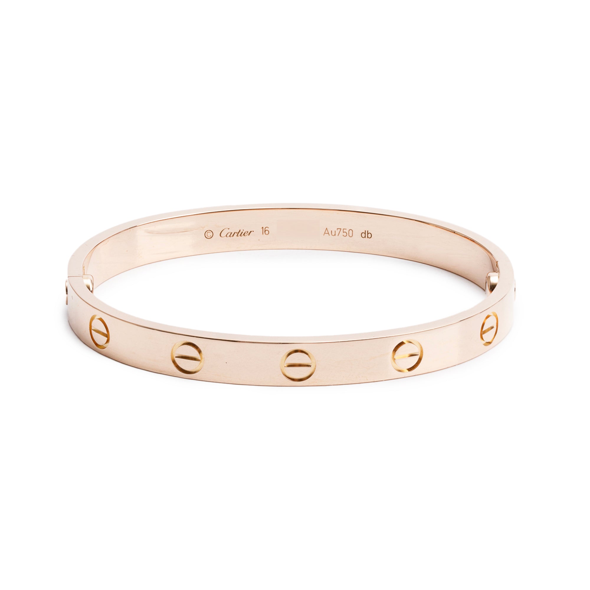 Cartier 18k Rose Gold Love Bracelet, Size 16 w/ Box, Receipt & Certificate
