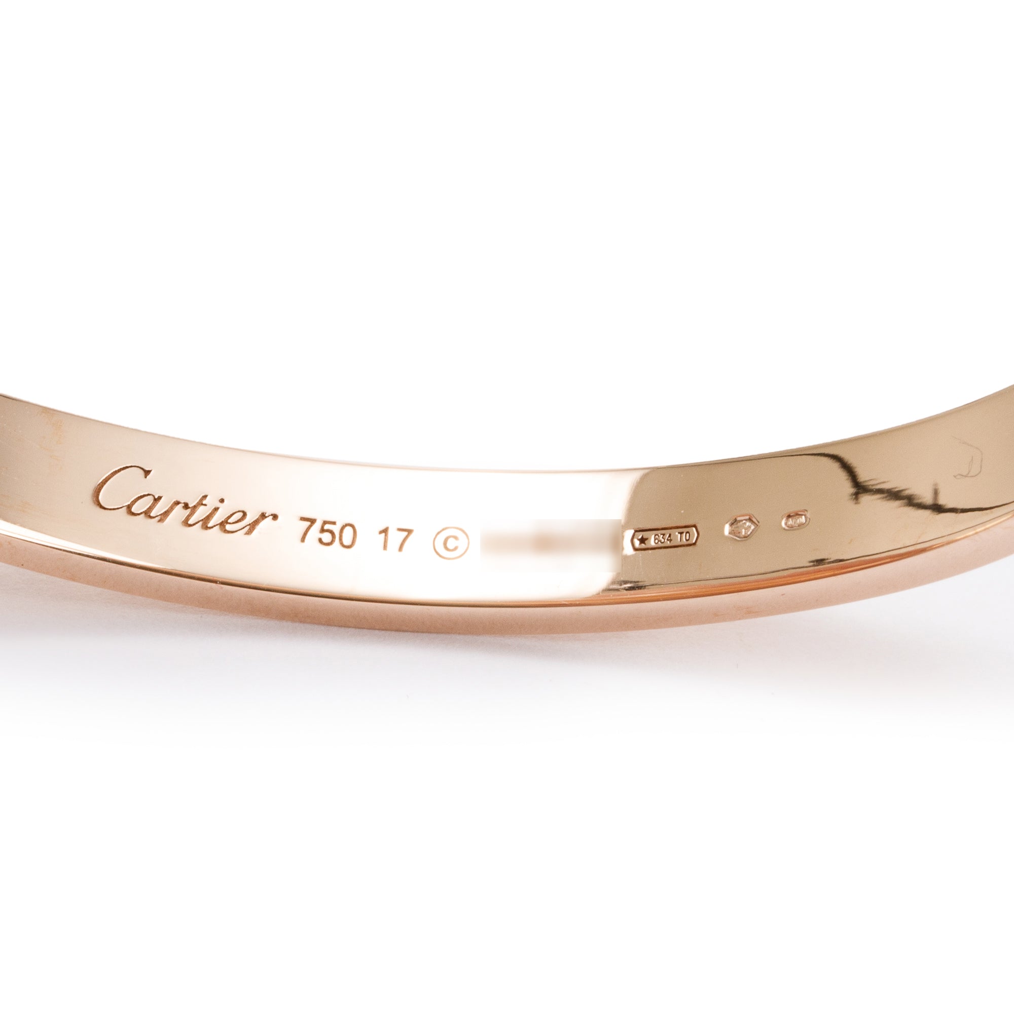 Cartier 18k Rose Gold Love Bracelet, Size 17 w/ Box & Certificate