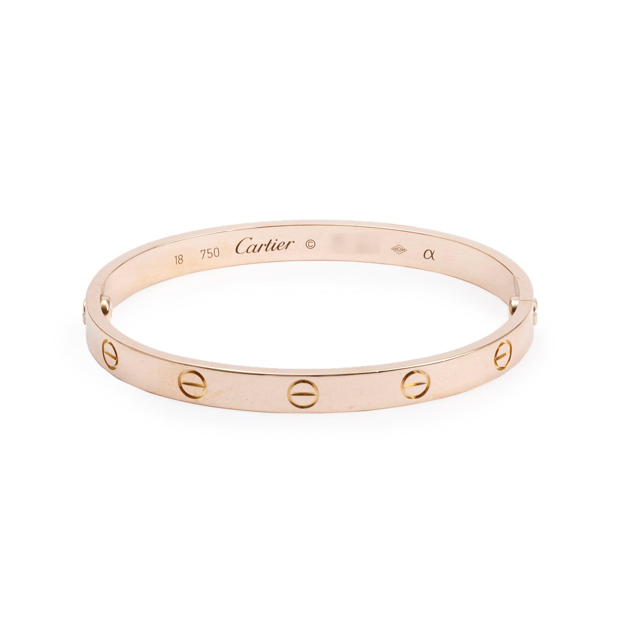 Cartier 18k Rose Gold Love Bracelet, Size 18 w/ Box & Certificate