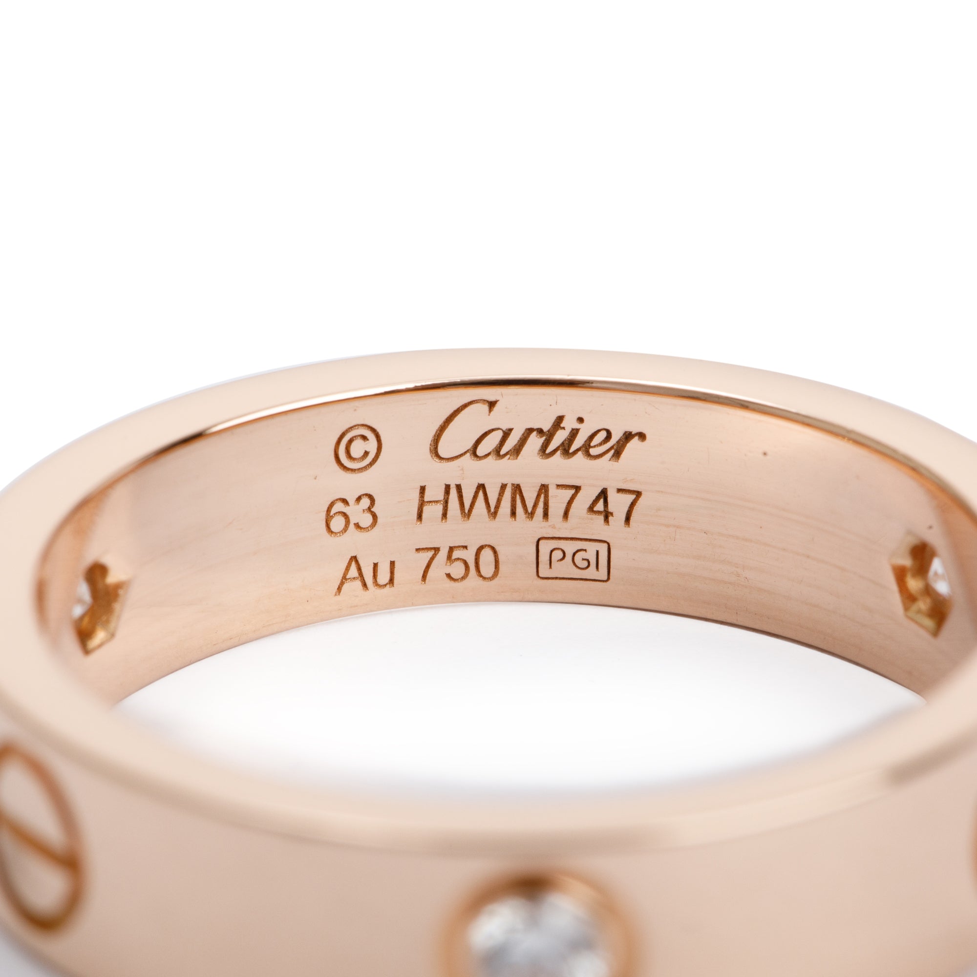 Cartier 18k Rose Gold Love Ring with 3 Diamonds, Size 63