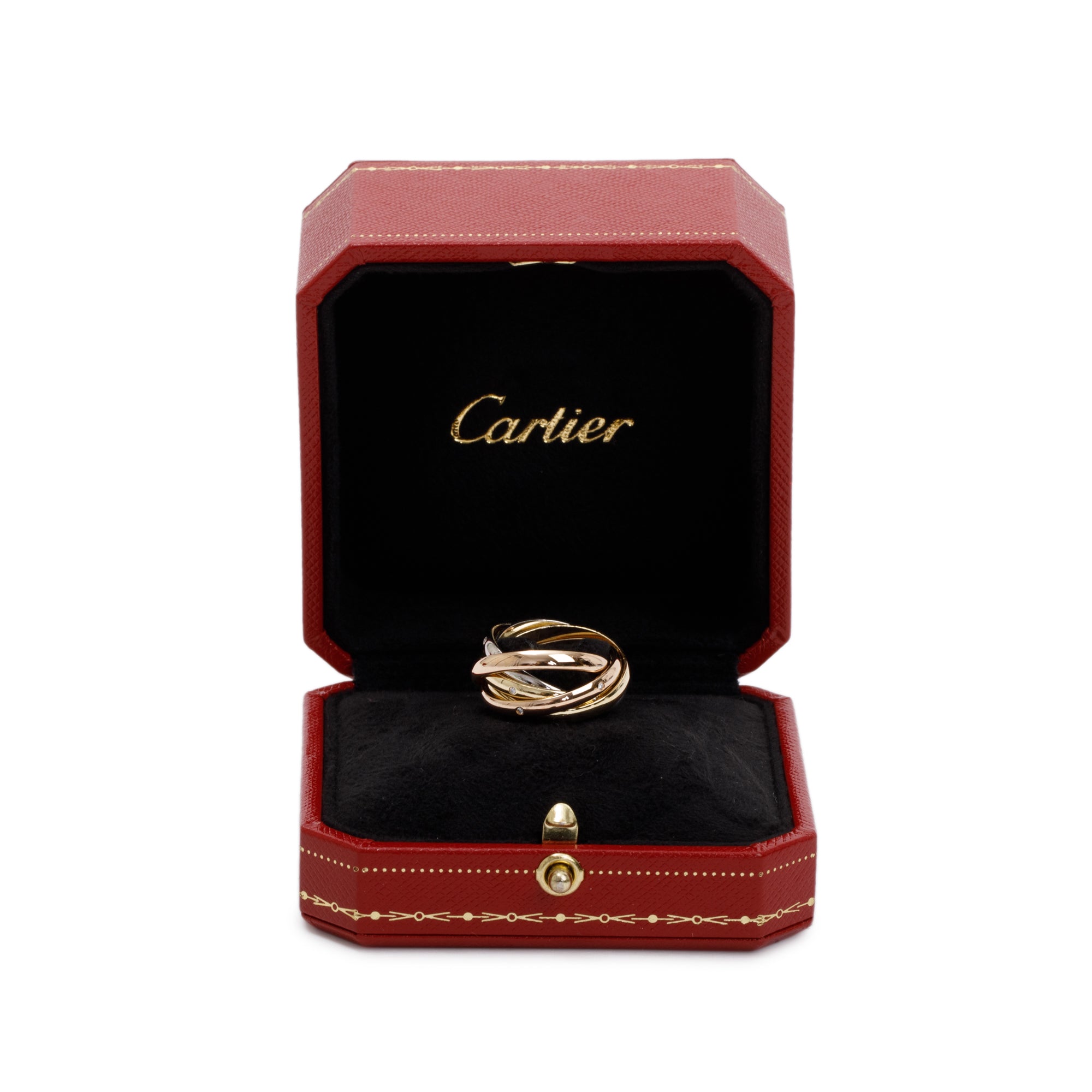 Cartier 18k Tri-Gold Diamond 6-Band Trinity Rolling Ring 53 6.5 w/ Box