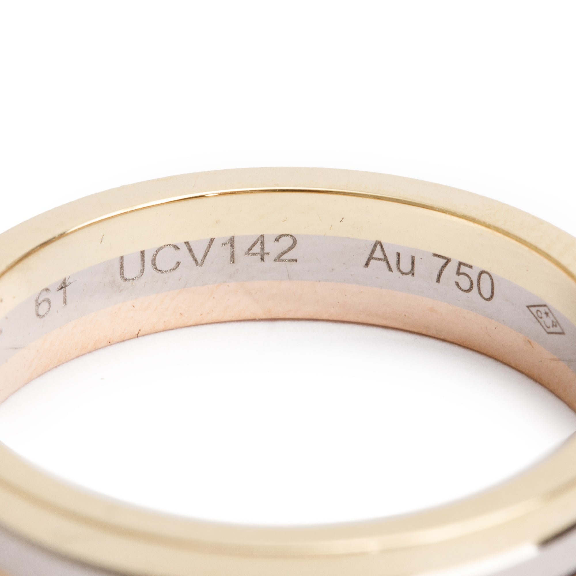 Cartier 18k Tri-Gold Vendome Louis Cartier 4.8 MM Wedding Band Ring, Size 61 9.75 w/ Certificate & Receipt