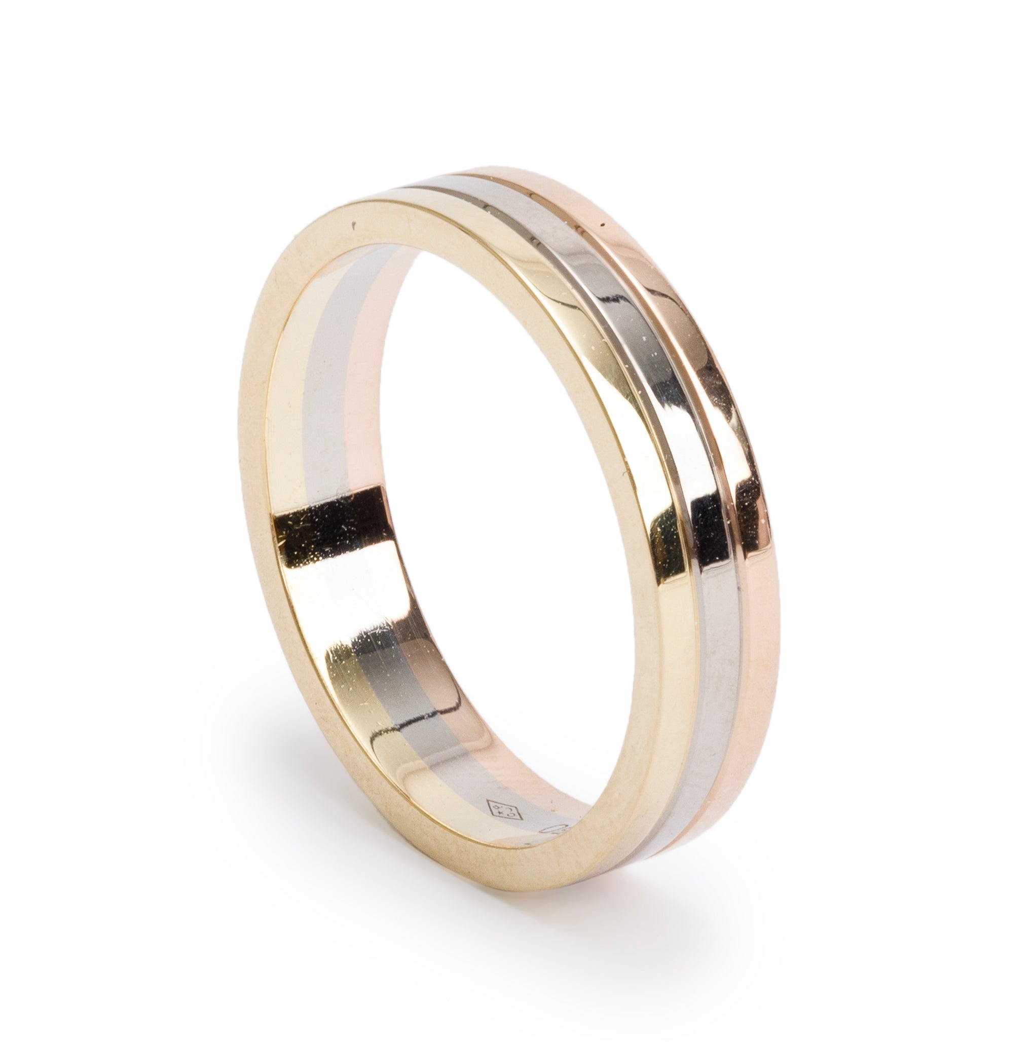 Cartier 18k Tri-Gold Vendome Louis Cartier 4.8 MM Wedding Band Ring, Size 61 9.75 w/ Certificate & Receipt