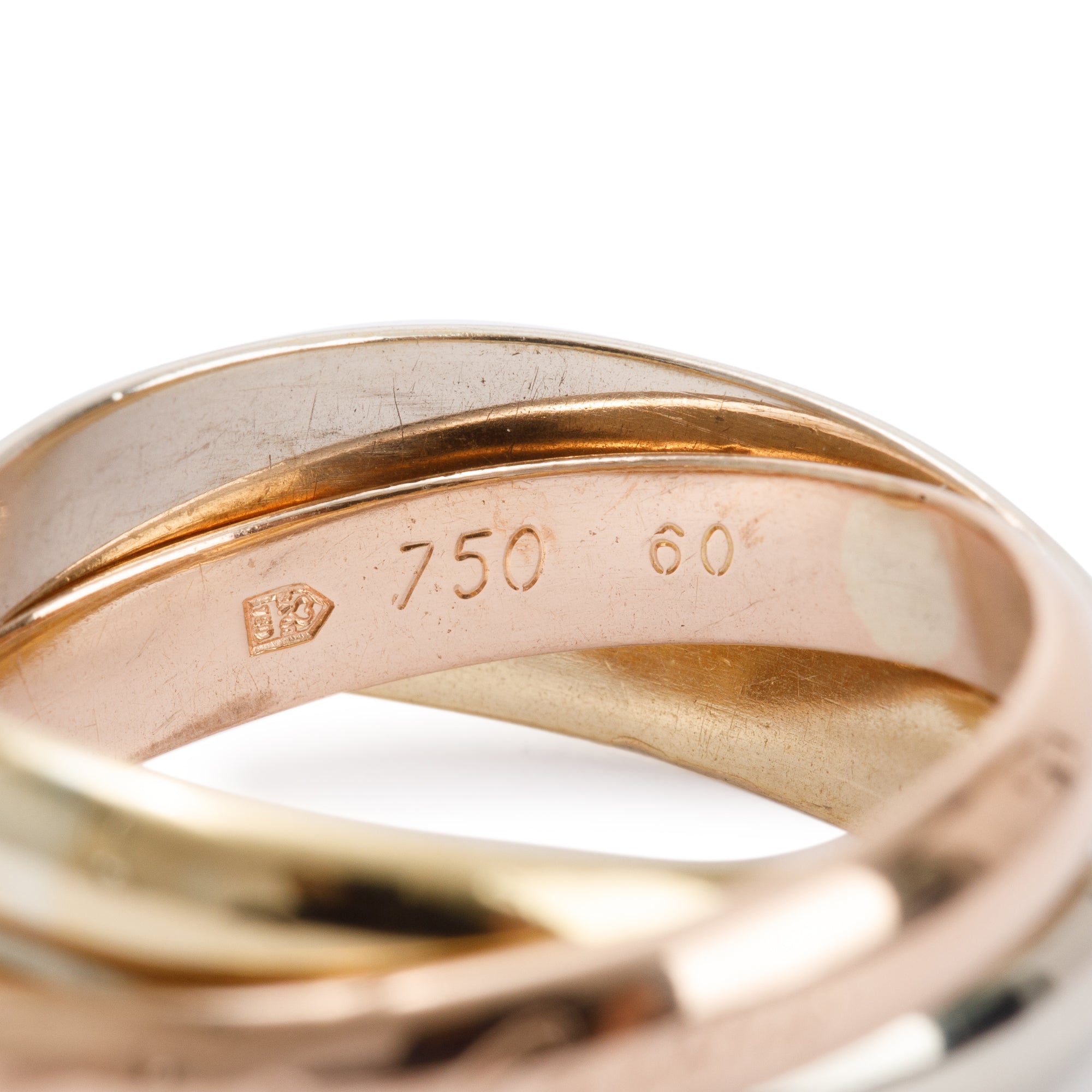 Cartier 18k Tri-Gold Vintage Le must de Cartier Trinity Rolling Ring, Size 60 7.5