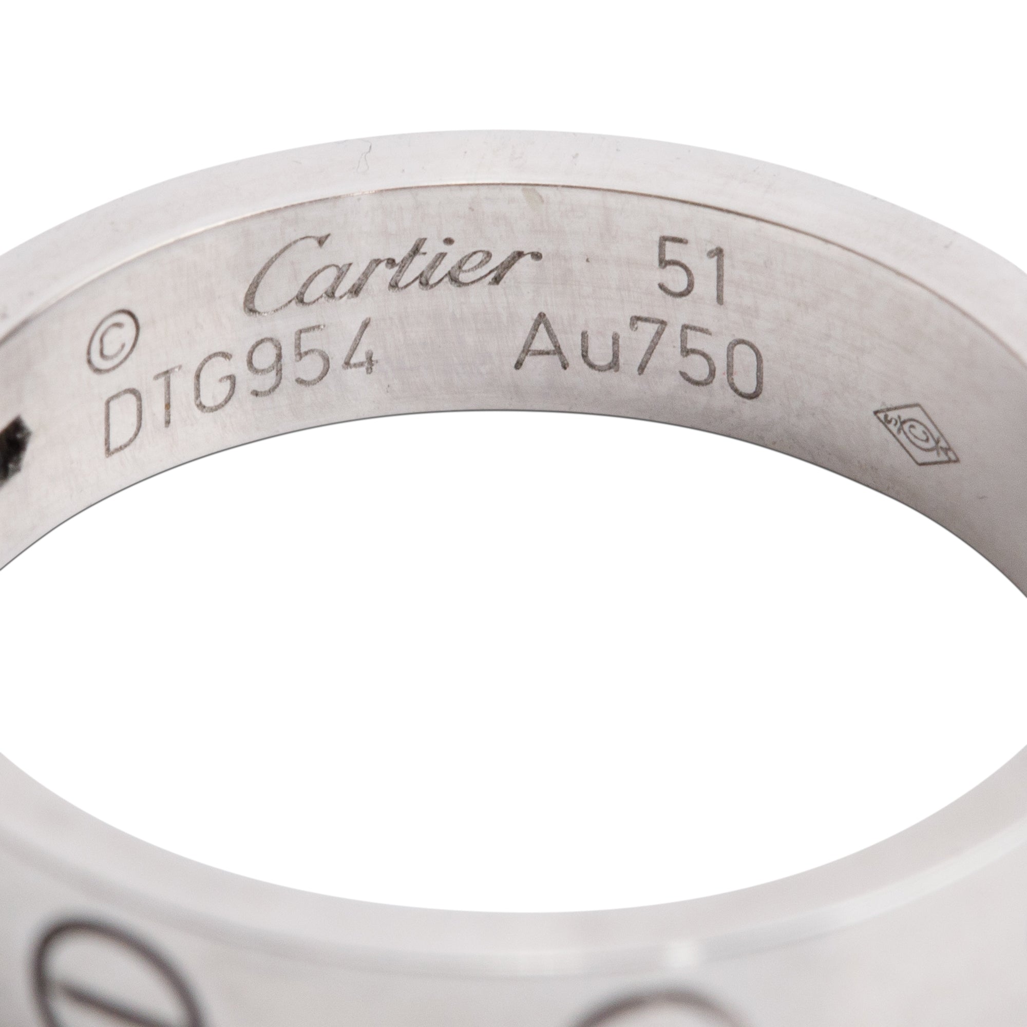 Cartier 18k White Gold 1 Diamond 4 MM Love Wedding Band Ring, Size 51 5.75