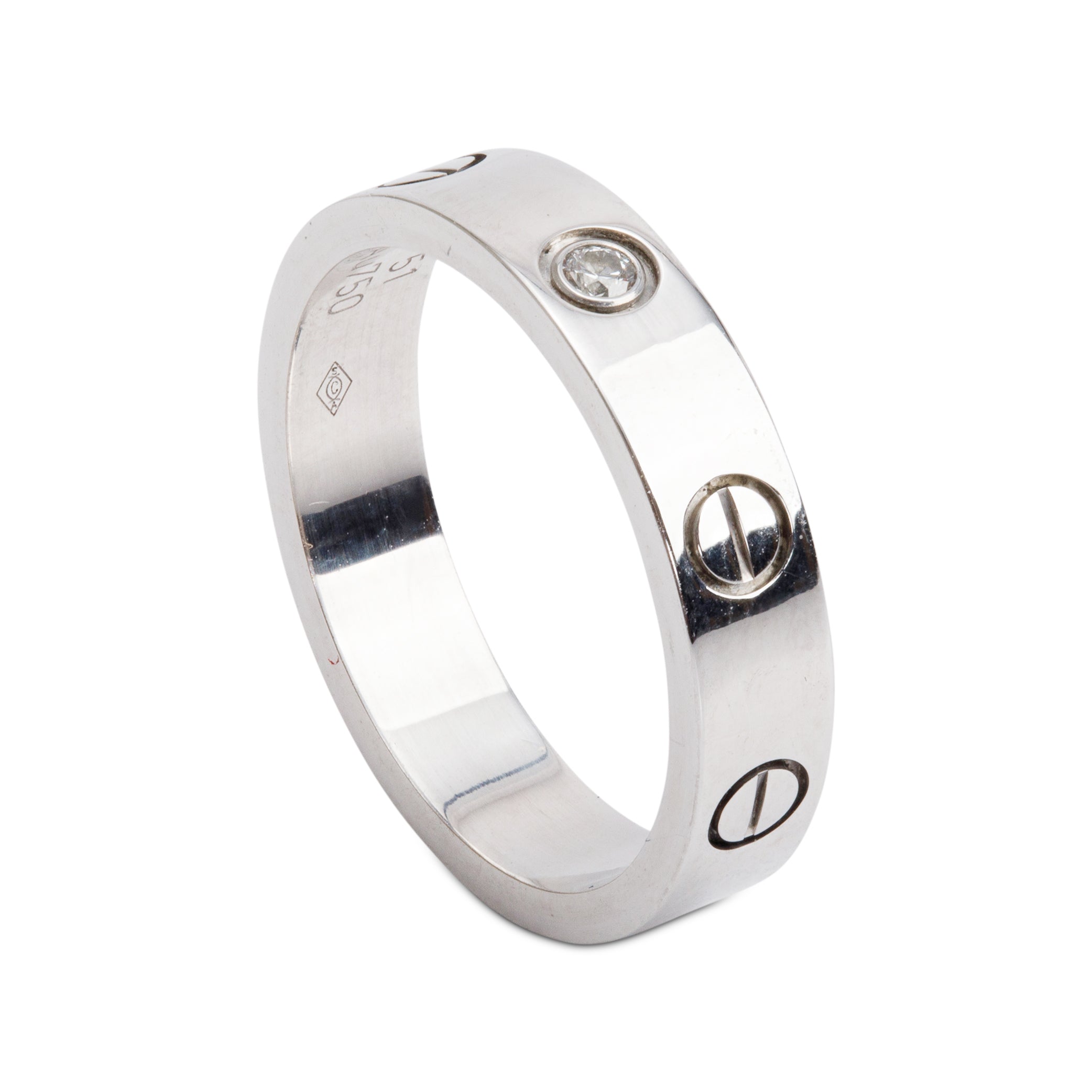 Cartier 18k White Gold 1 Diamond 4 MM Love Wedding Band Ring, Size 51 5.75