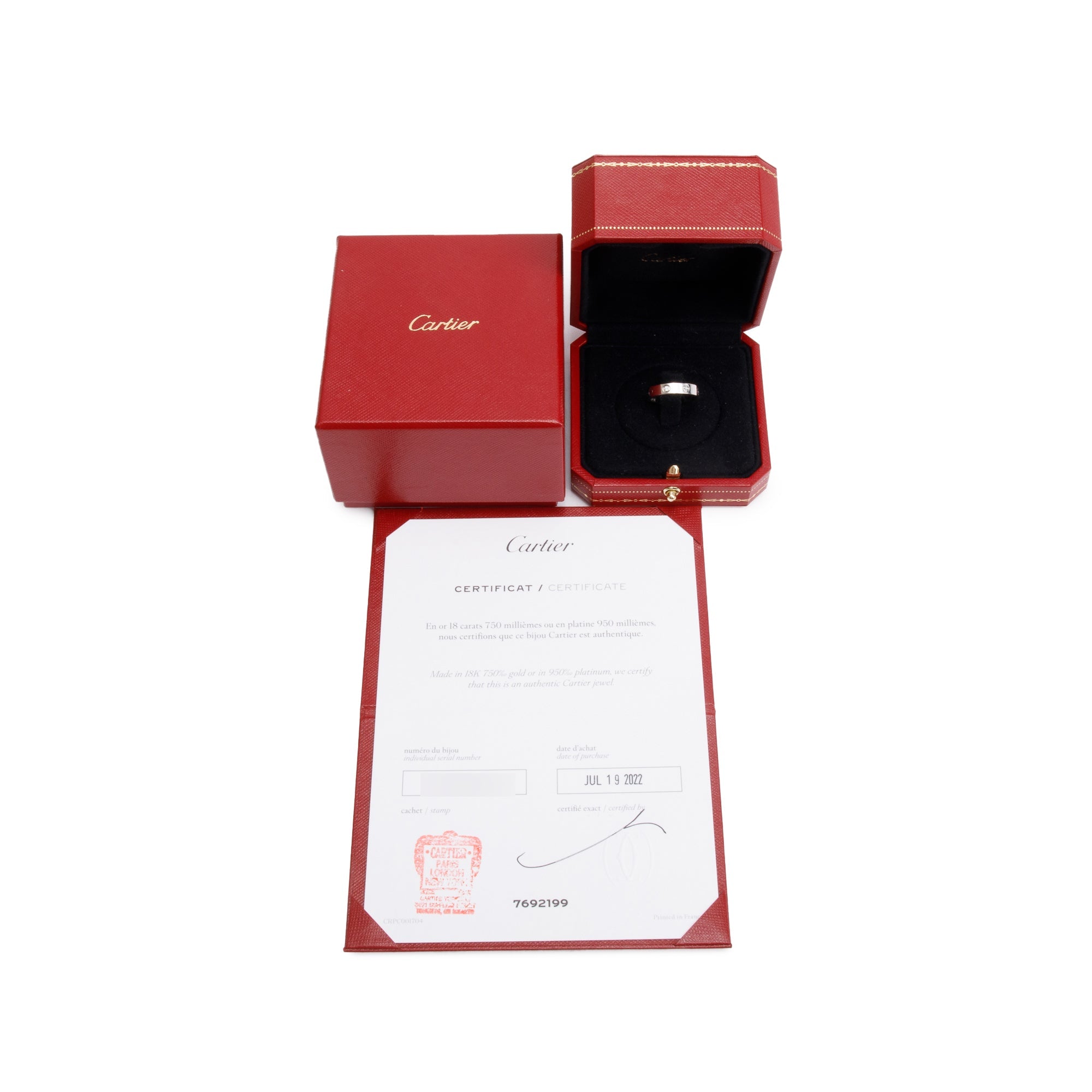 Cartier 18k White Gold 1 Diamond 4 MM Love Wedding Band Ring, Size 52 6 w/ Box, Receipt & Certificate