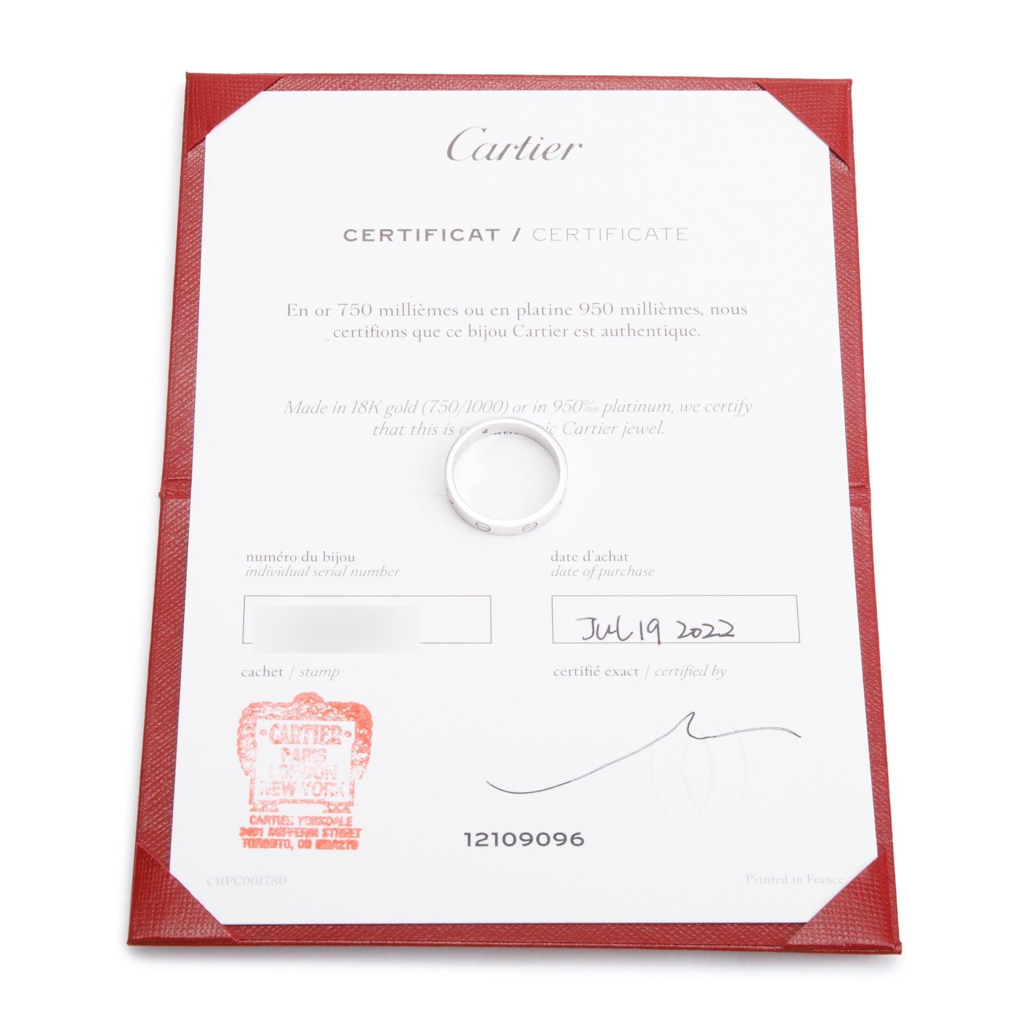 Cartier 18k White Gold 1 Diamond 4 MM Love Wedding Band Ring, Size 58 8.5 w/ Receipt & Certificate