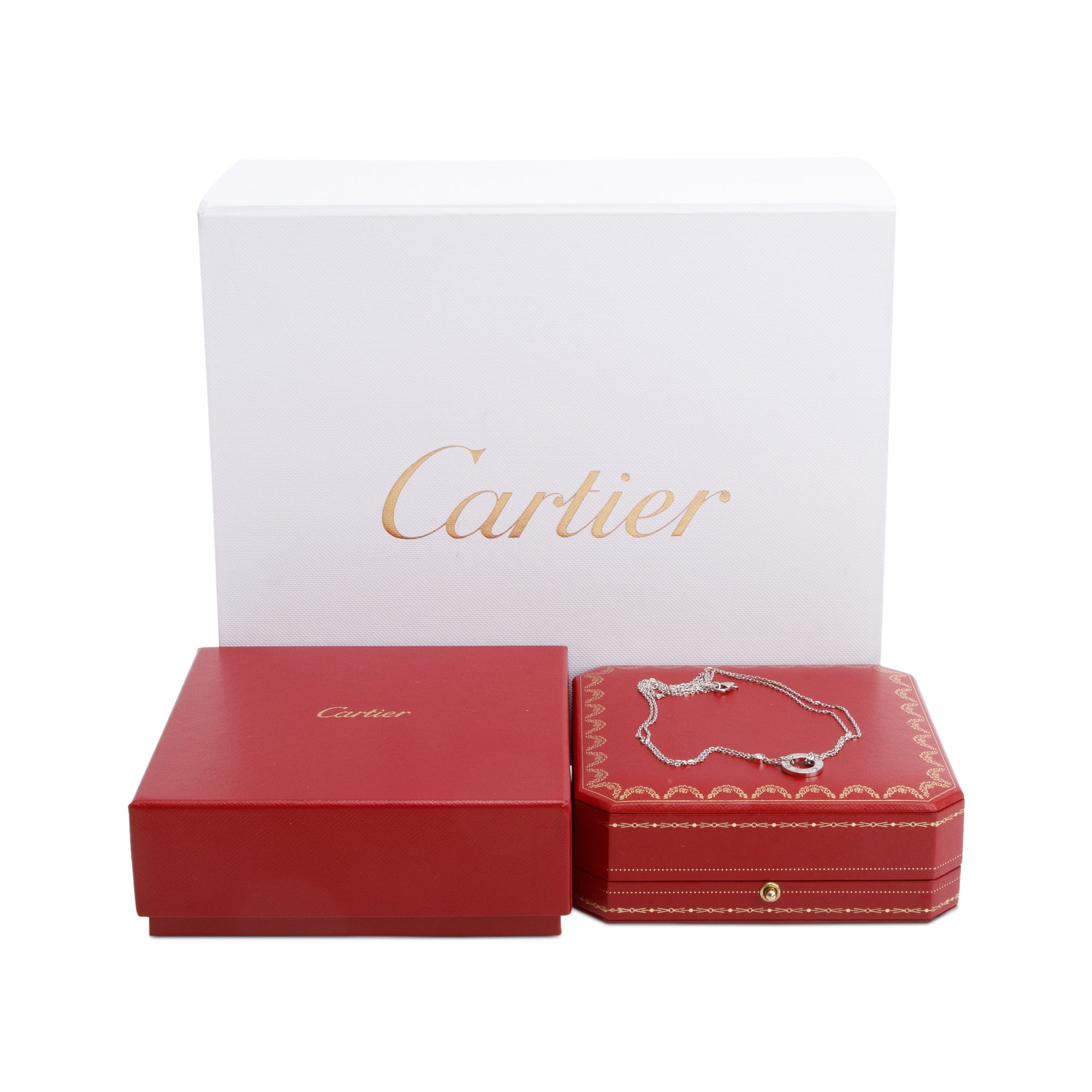 Cartier 18k White Gold 2 Diamond Love Pendant Necklace w/ Box