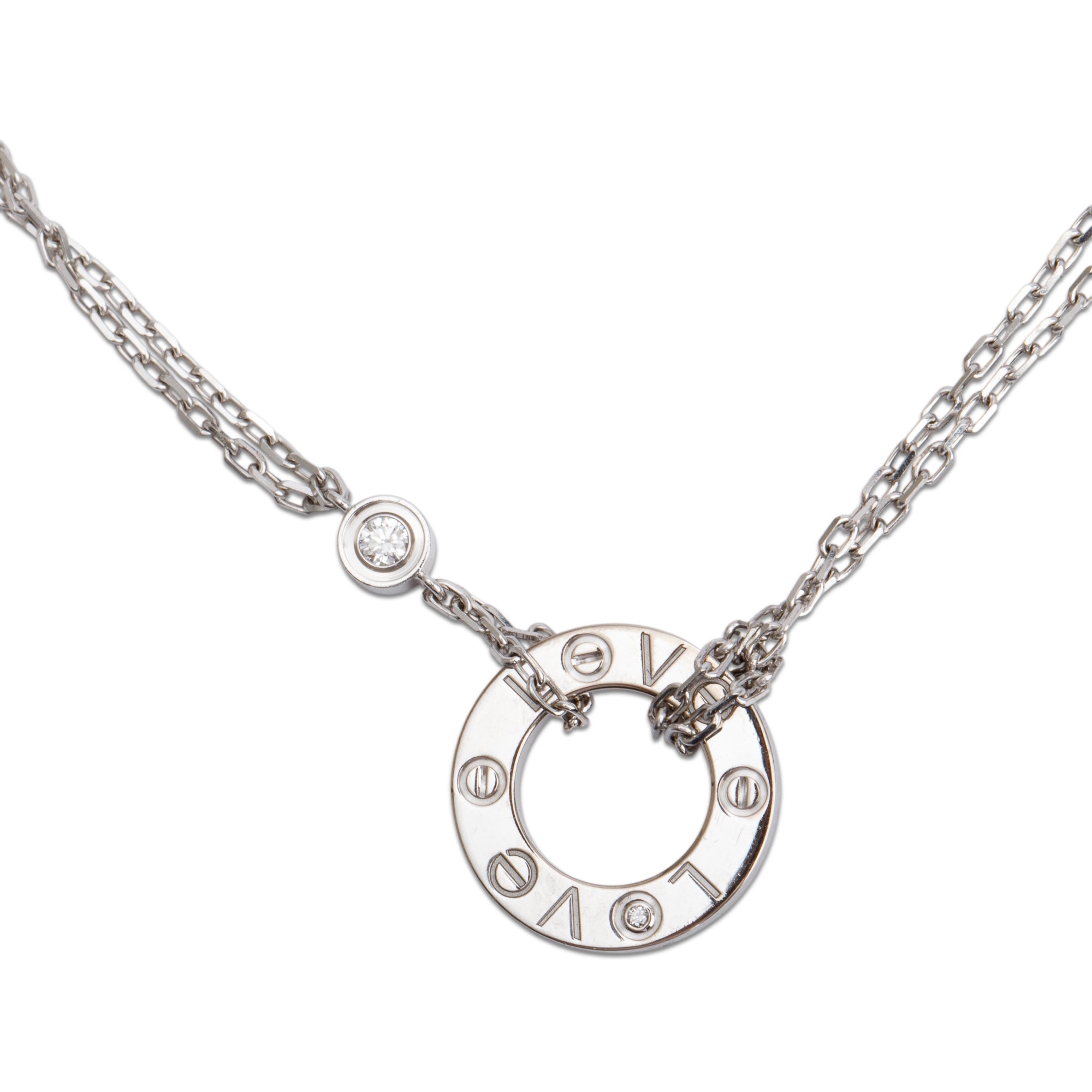 Cartier 18k White Gold 2 Diamond Love Pendant Necklace w/ Box