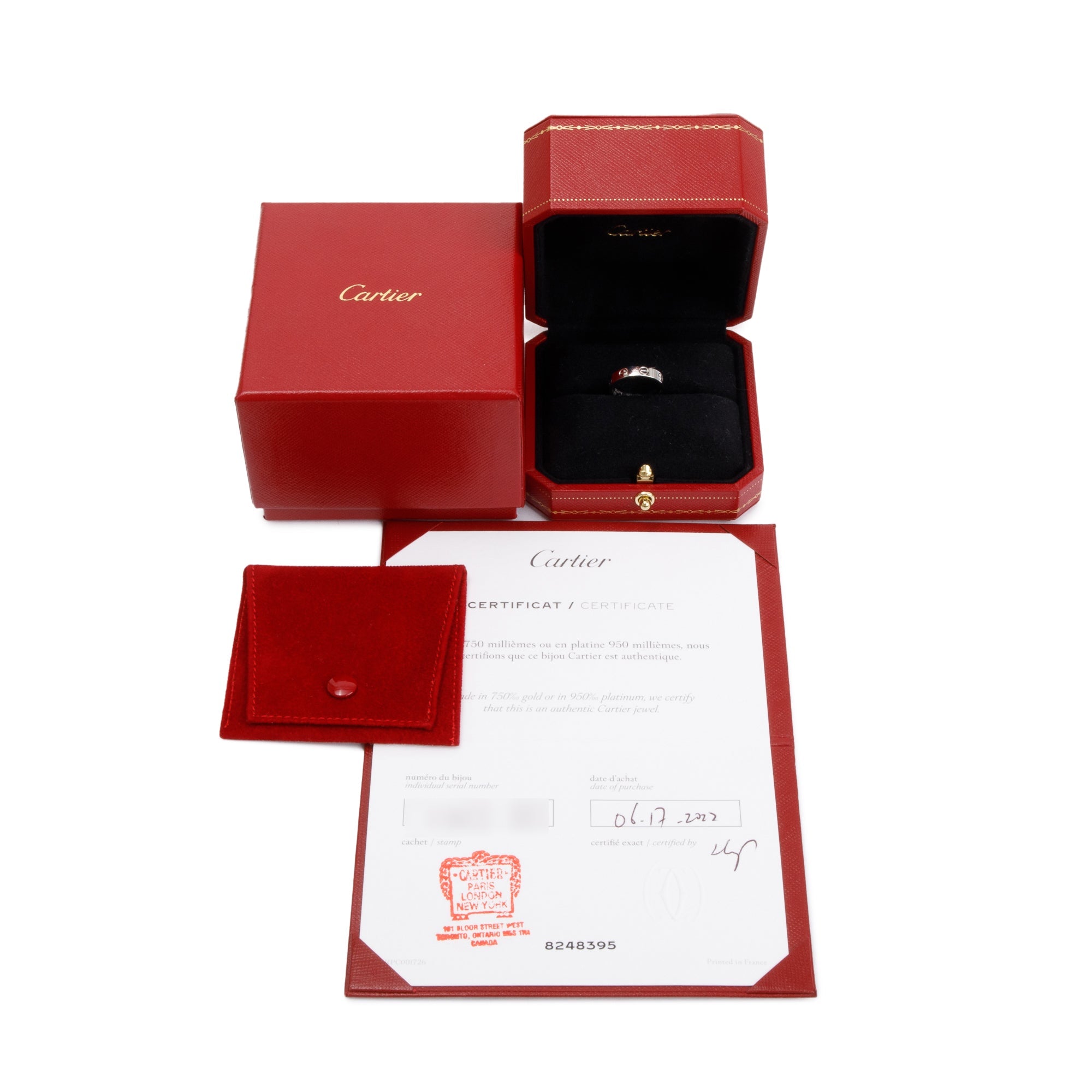 Cartier 18k White Gold 3.6 MM Love Wedding Band Ring, Size 48 4.5 w/ Box, Receipt & Certificate